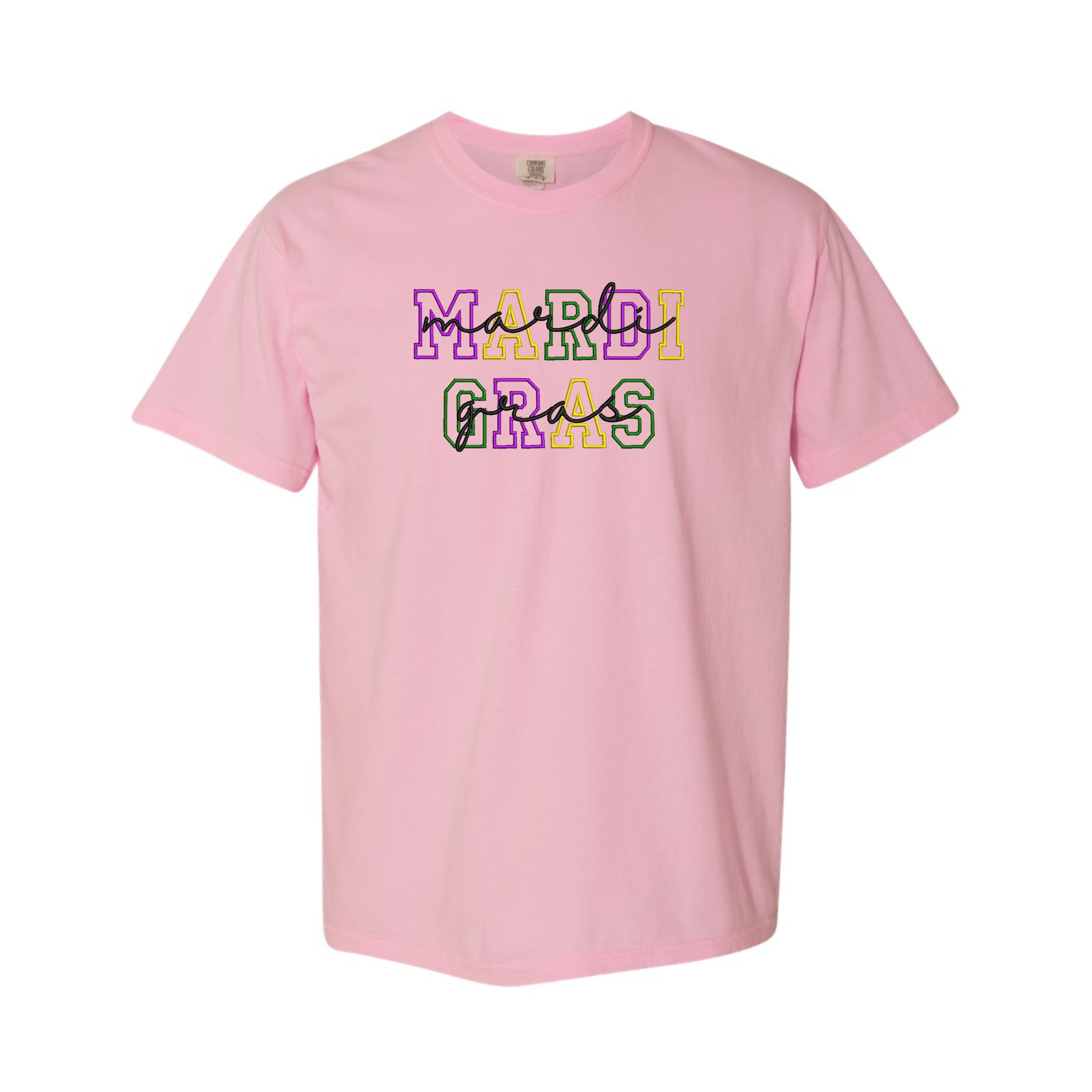 Mardi Gras Fat Tuesday Embroidered Comfort Color T-shirt