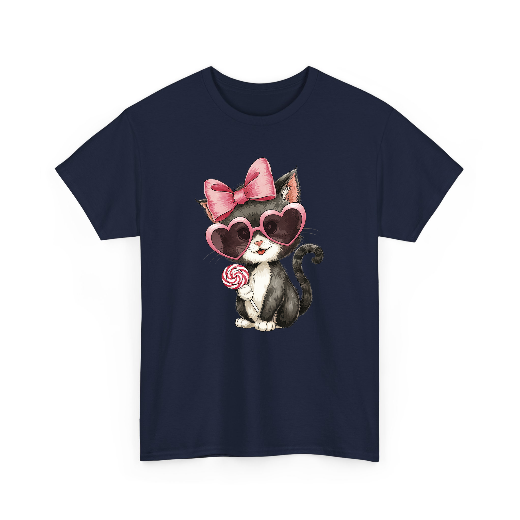 Valentine Black Cat With Pink Coquette and Lollipop T-shirt