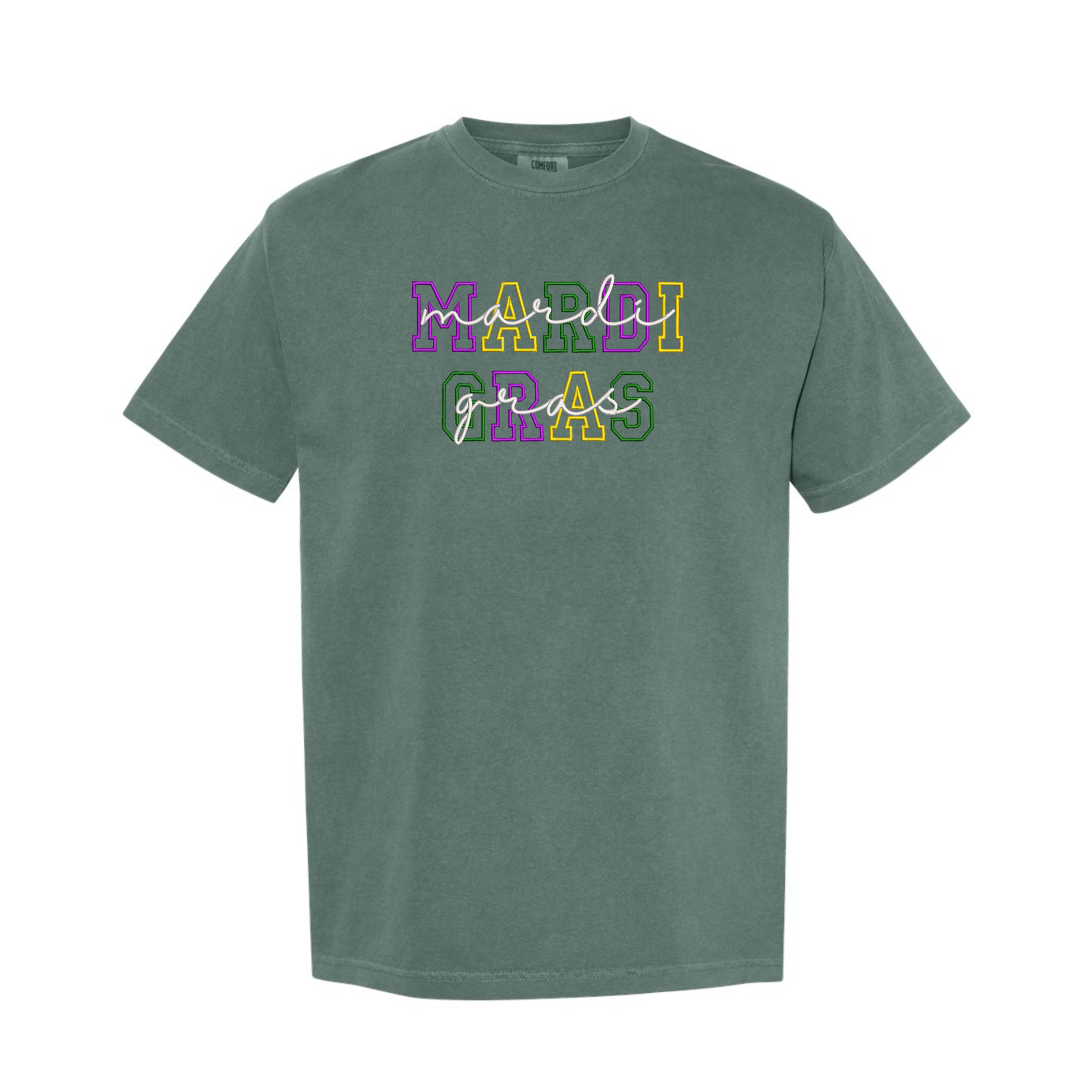 Mardi Gras Fat Tuesday Embroidered Comfort Color T-shirt