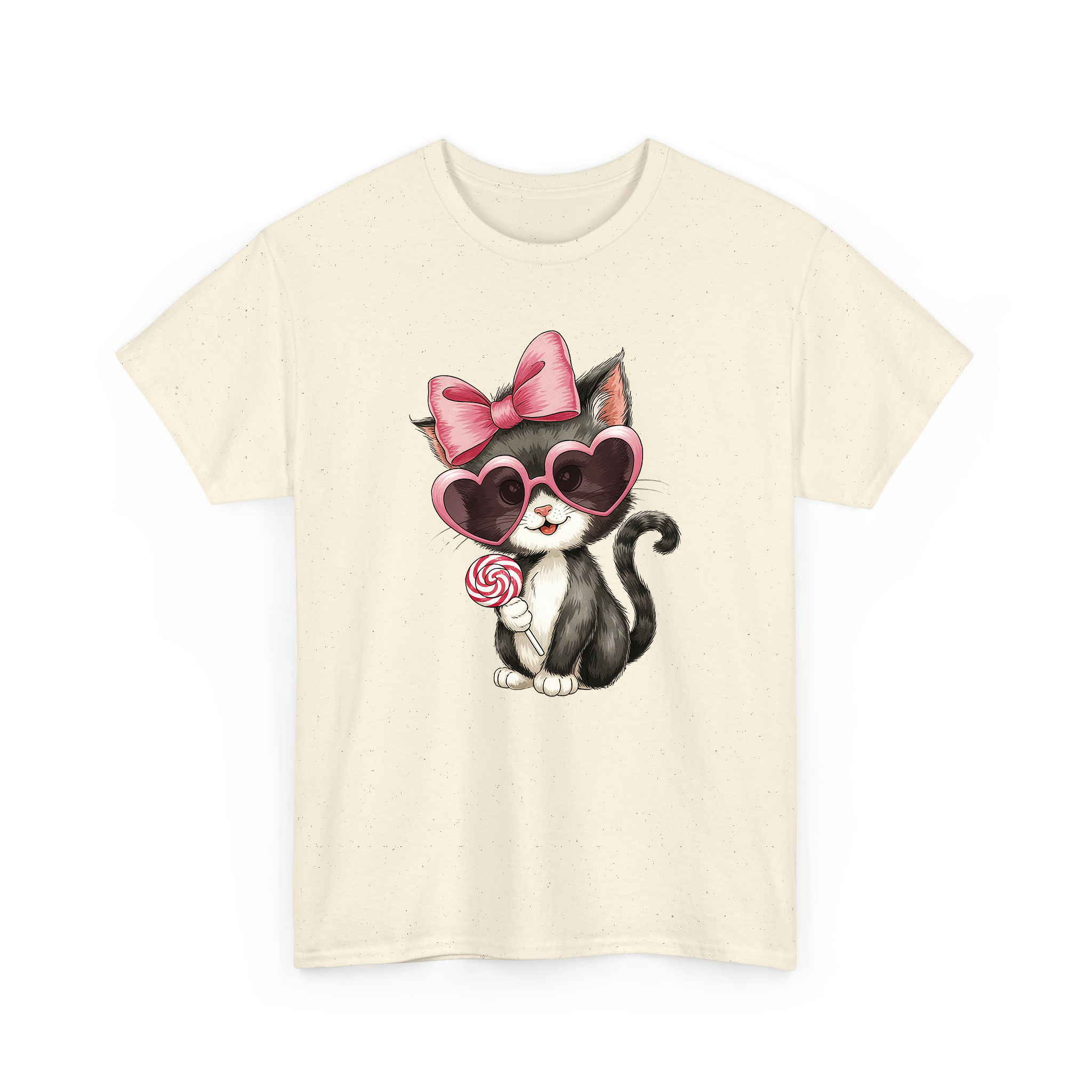 Valentine Black Cat With Pink Coquette and Lollipop T-shirt