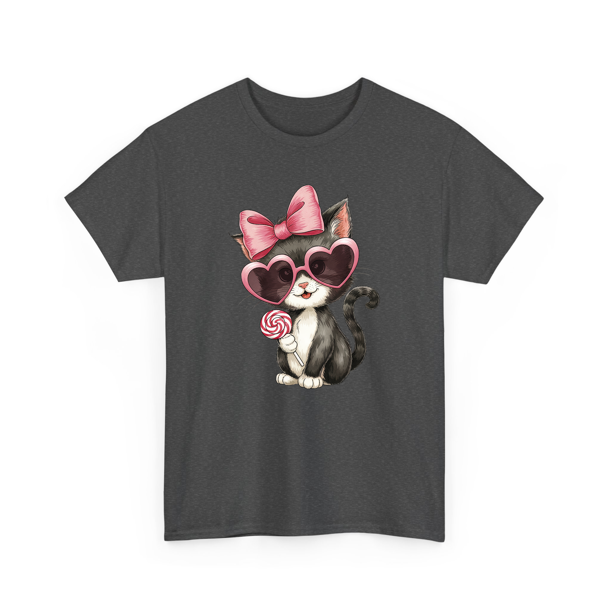 Valentine Black Cat With Pink Coquette and Lollipop T-shirt