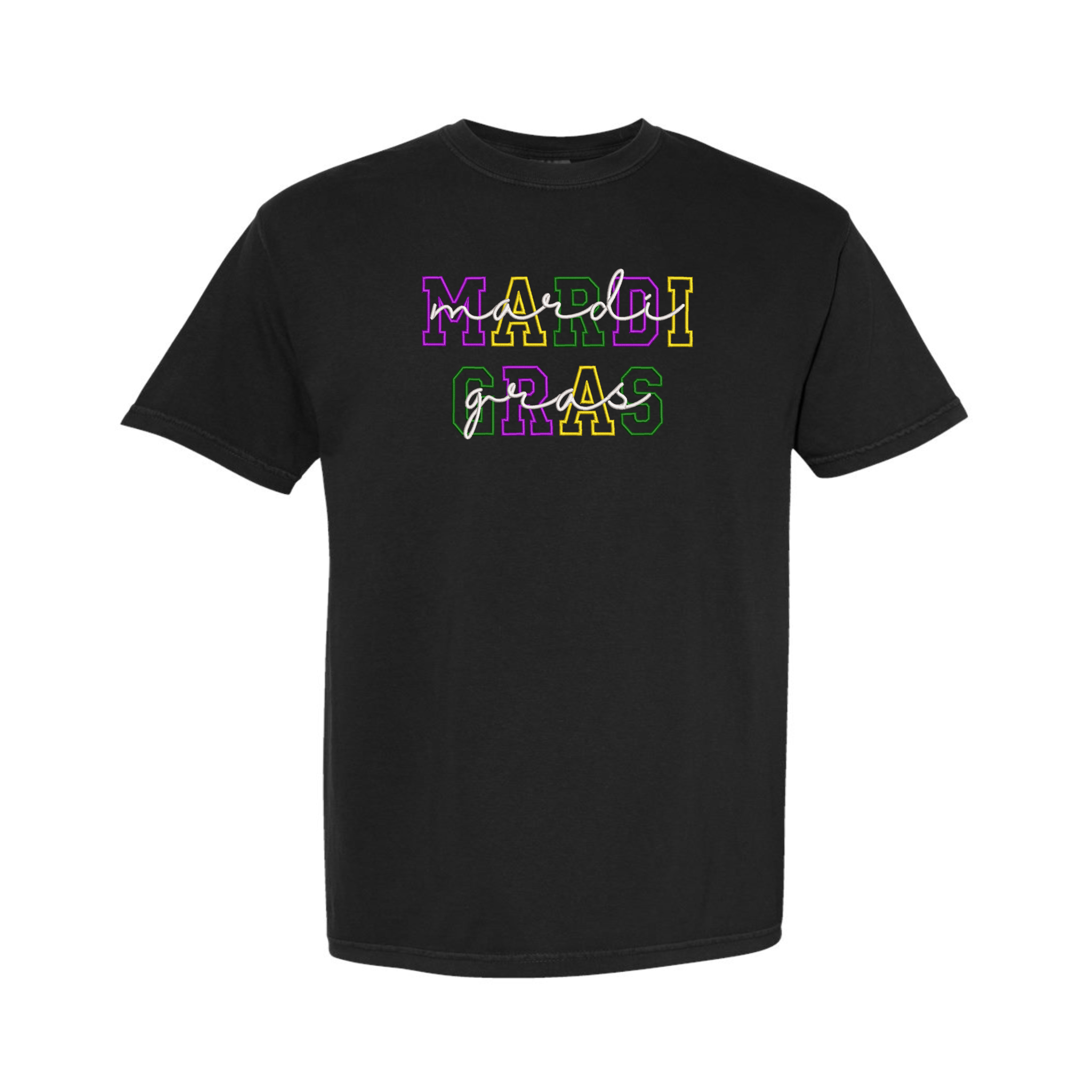 Mardi Gras Fat Tuesday Embroidered Comfort Color T-shirt