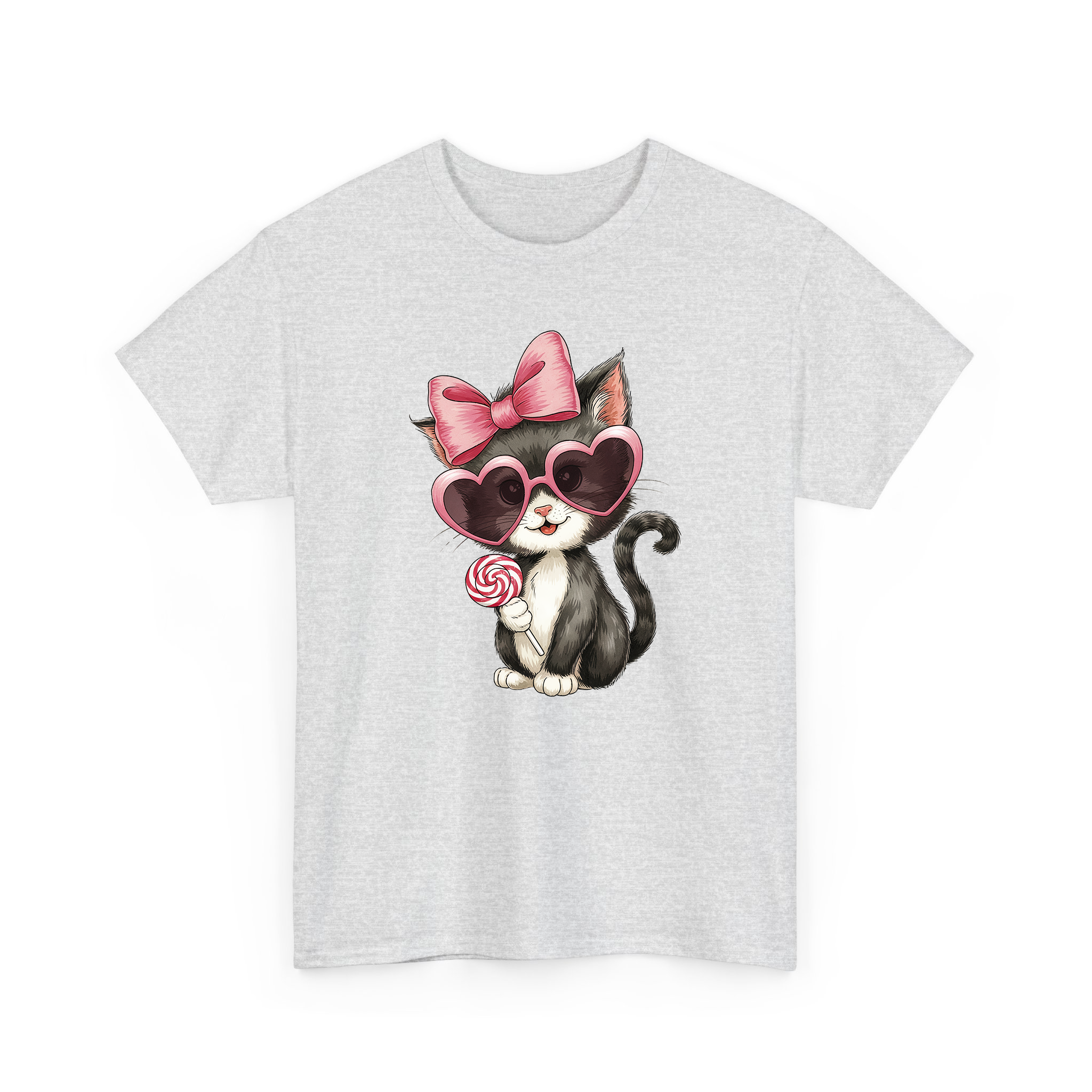 Valentine Black Cat With Pink Coquette and Lollipop T-shirt