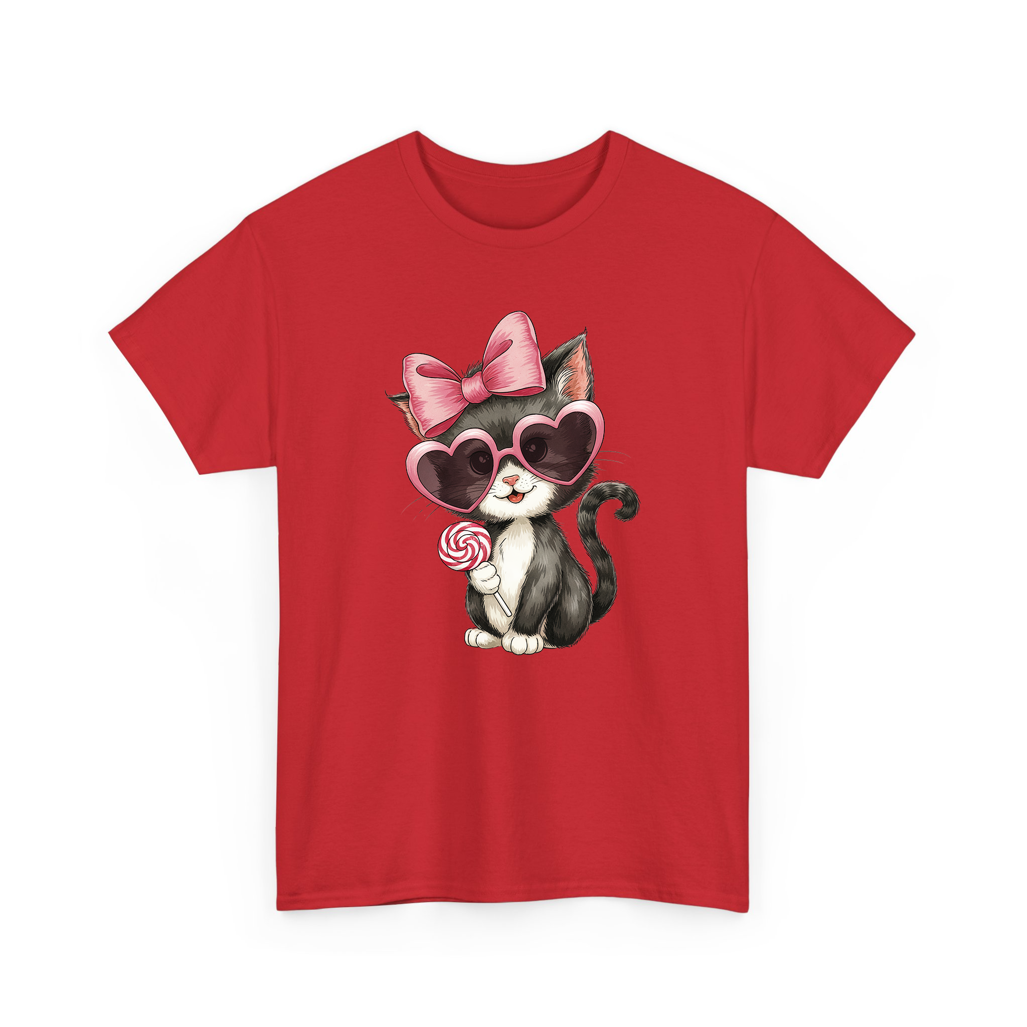 Valentine Black Cat With Pink Coquette and Lollipop T-shirt