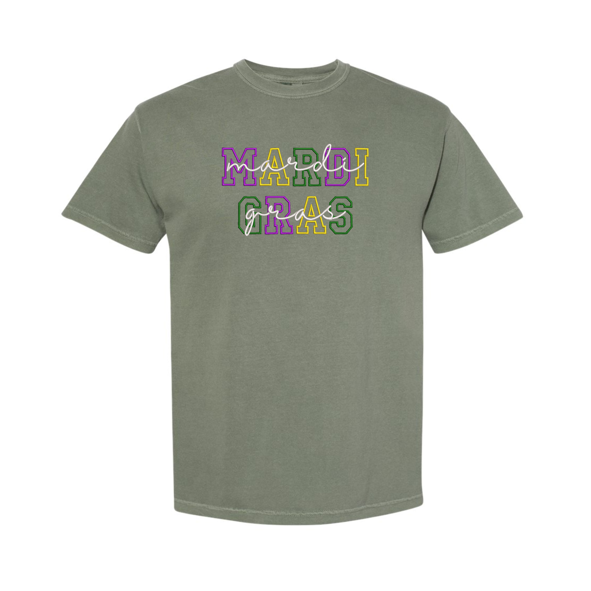Mardi Gras Fat Tuesday Embroidered Comfort Color T-shirt