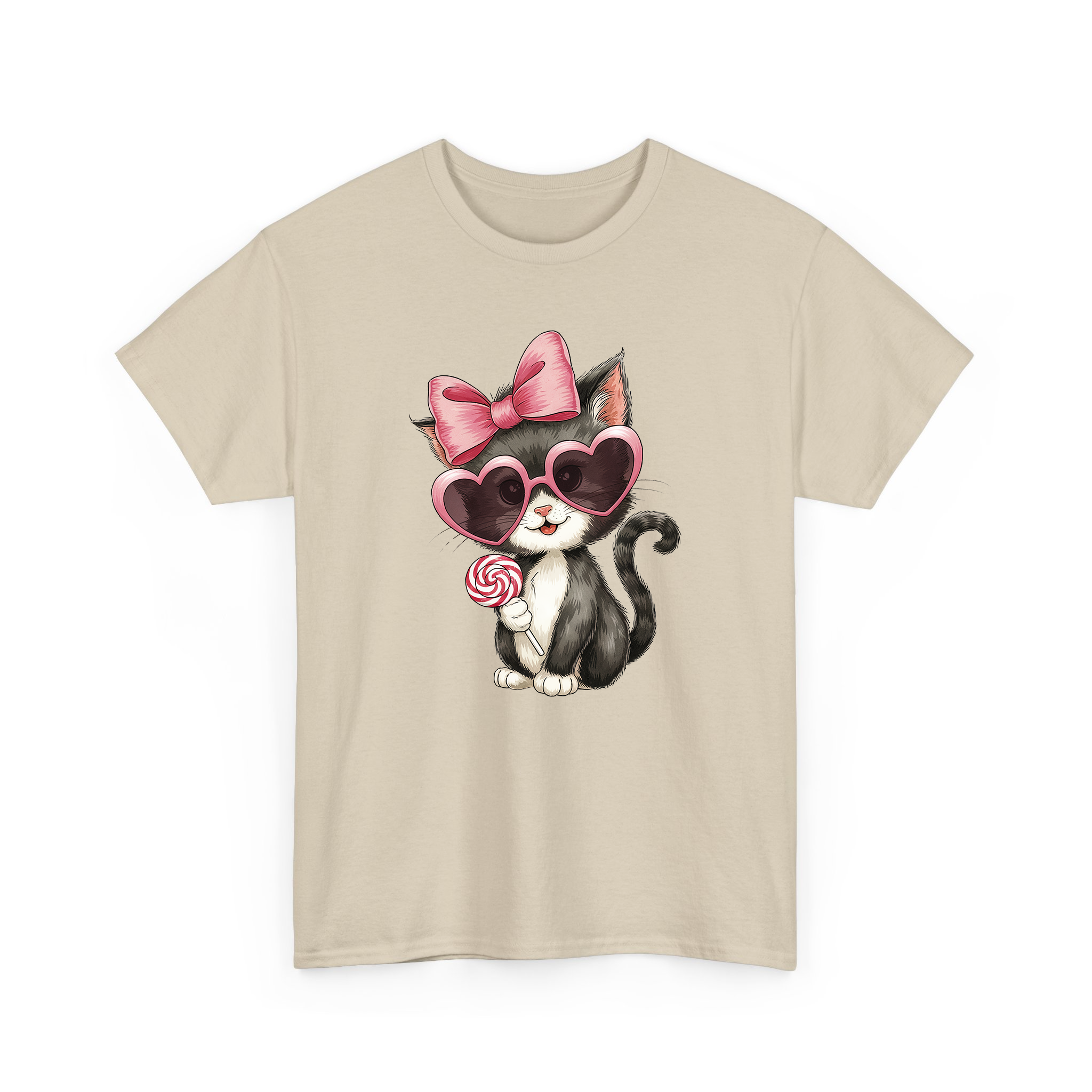 Valentine Black Cat With Pink Coquette and Lollipop T-shirt