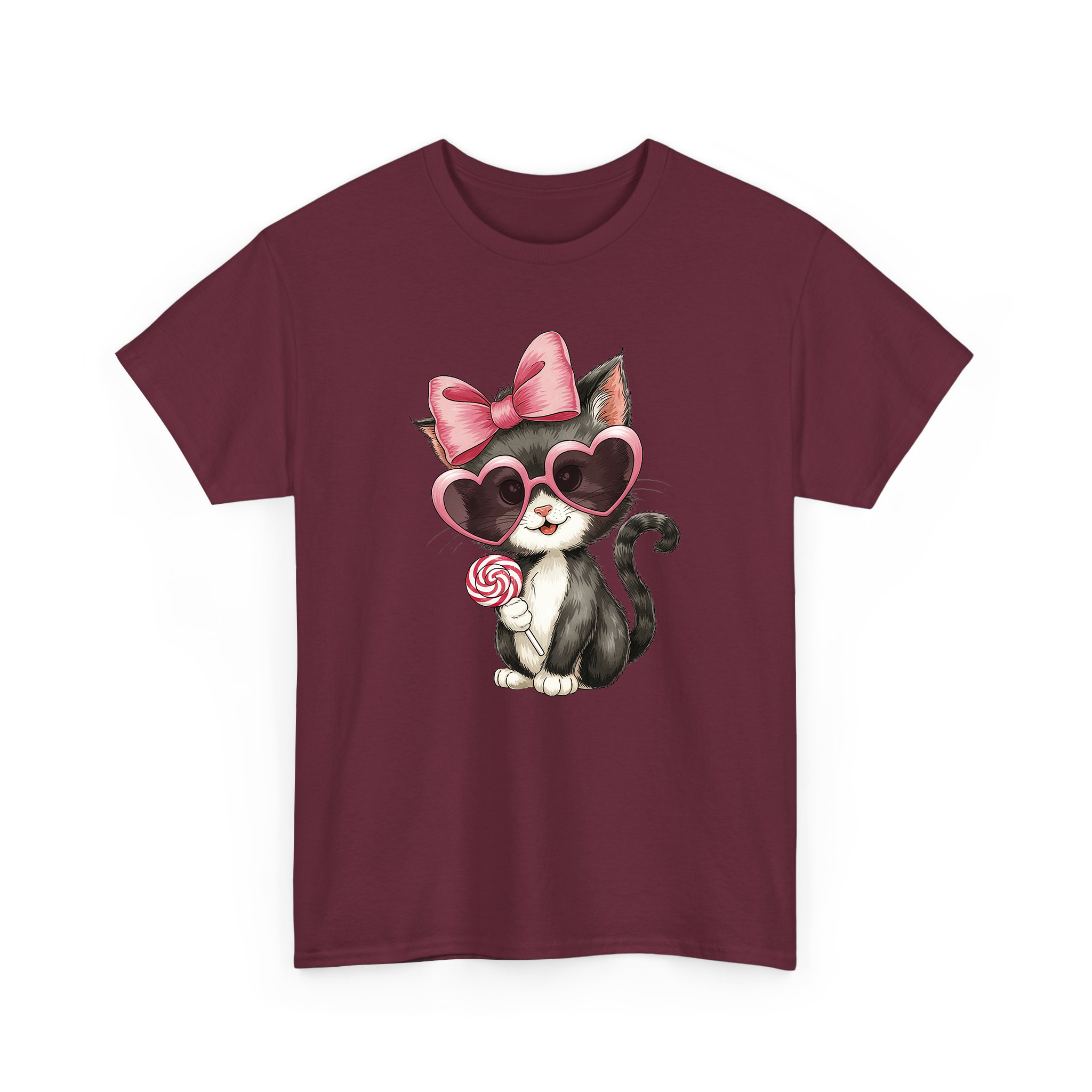 Valentine Black Cat With Pink Coquette and Lollipop T-shirt