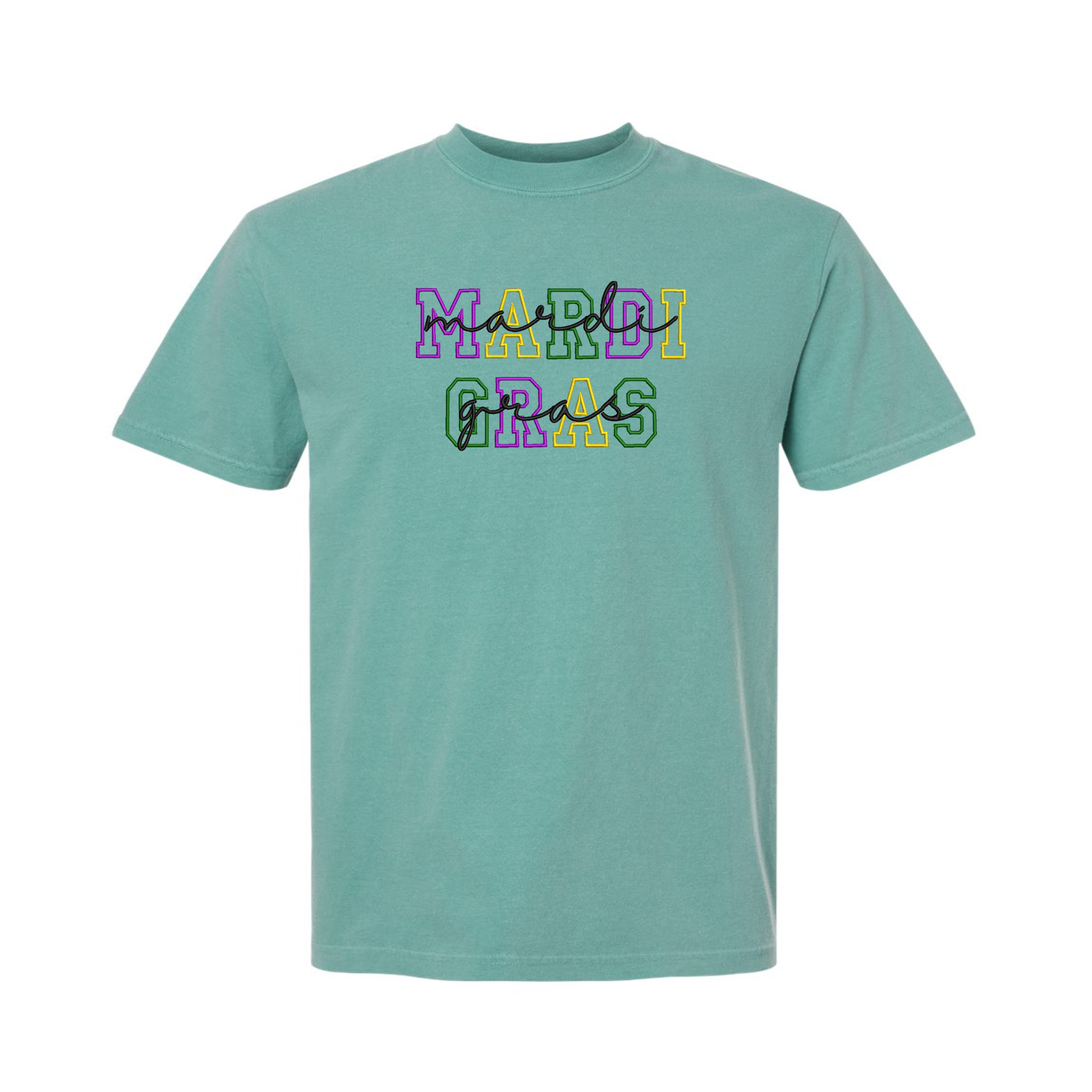 Mardi Gras Fat Tuesday Embroidered Comfort Color T-shirt