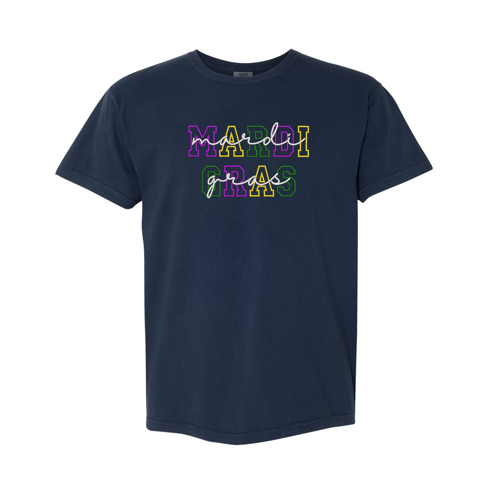 Mardi Gras Fat Tuesday Embroidered Comfort Color T-shirt