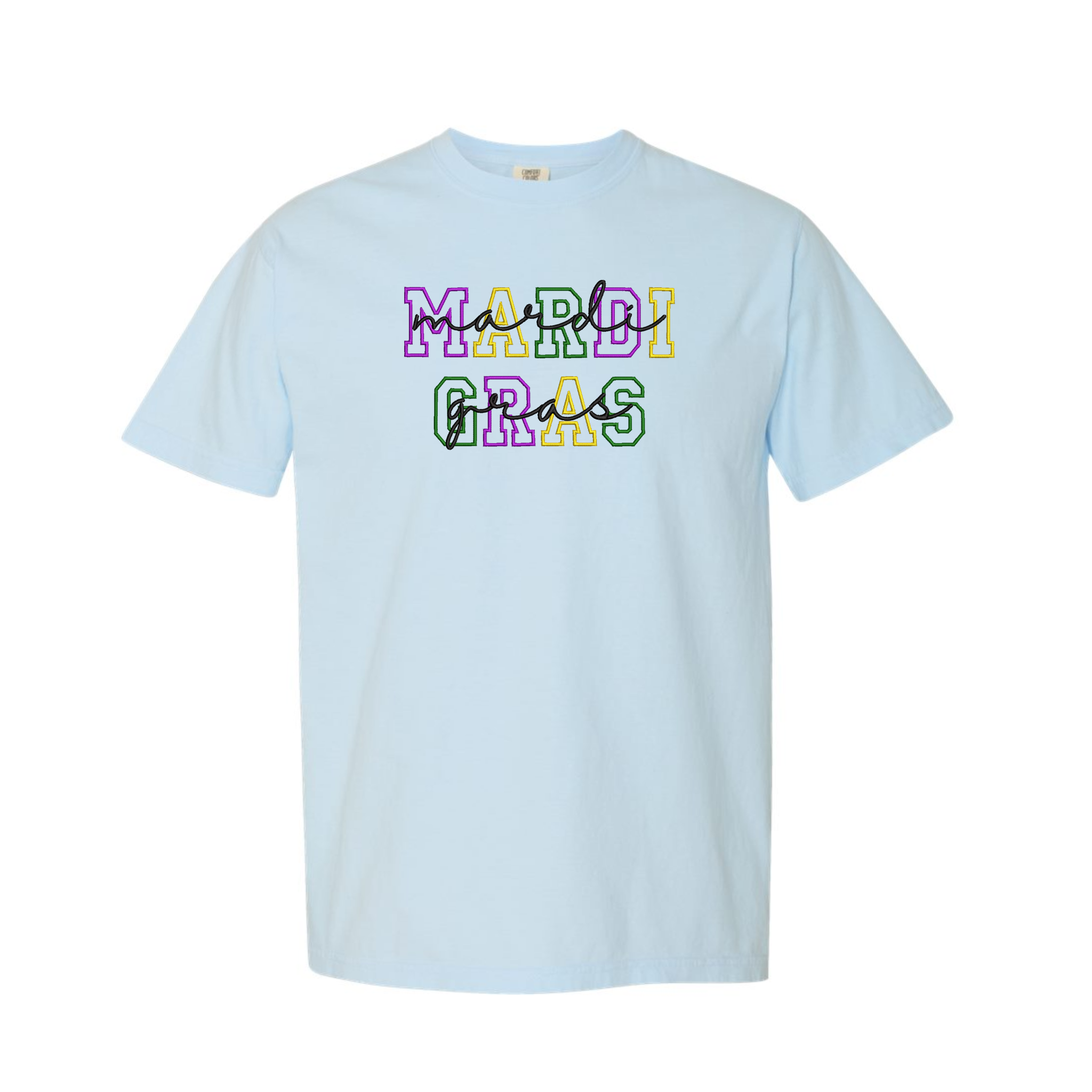 Mardi Gras Fat Tuesday Embroidered Comfort Color T-shirt