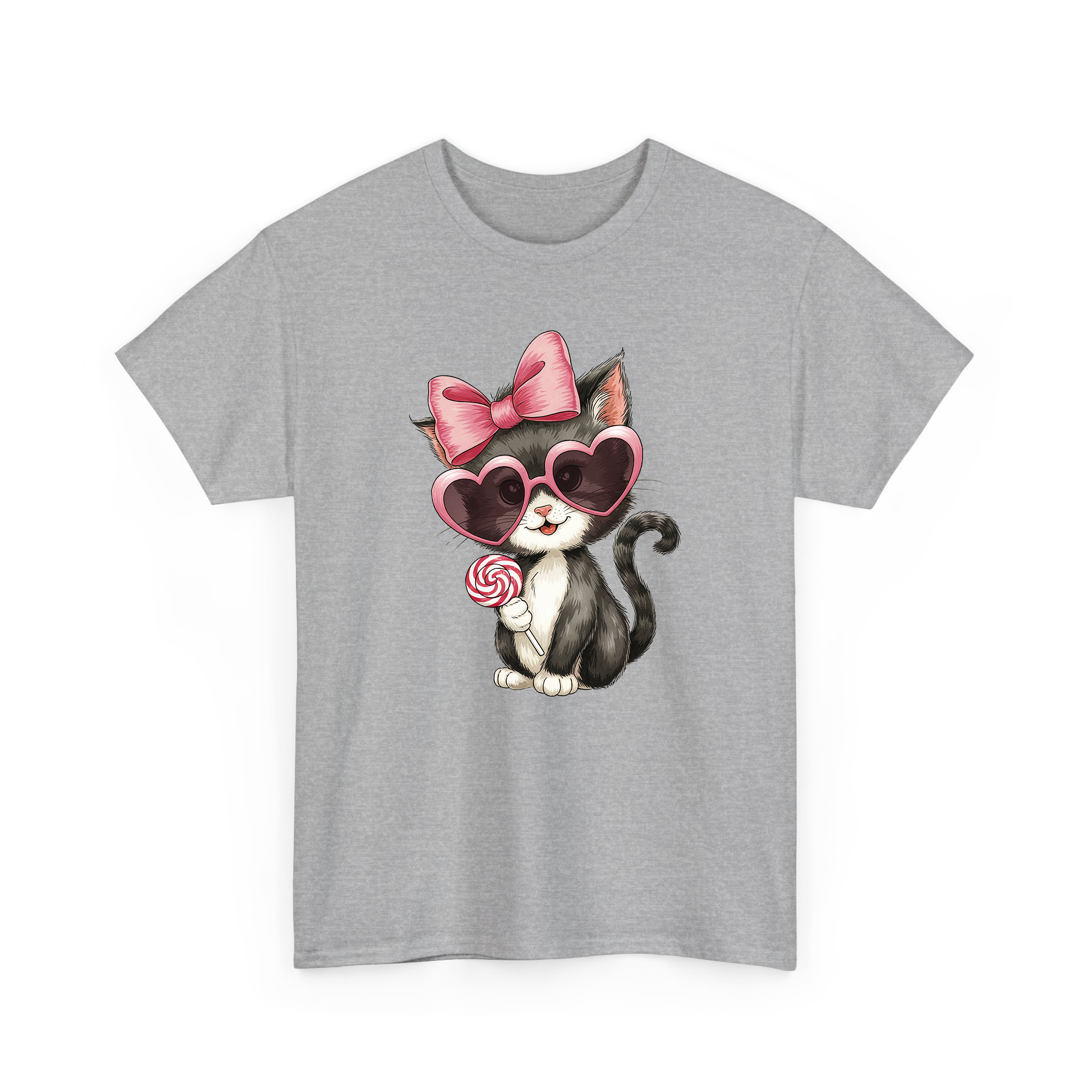 Valentine Black Cat With Pink Coquette and Lollipop T-shirt