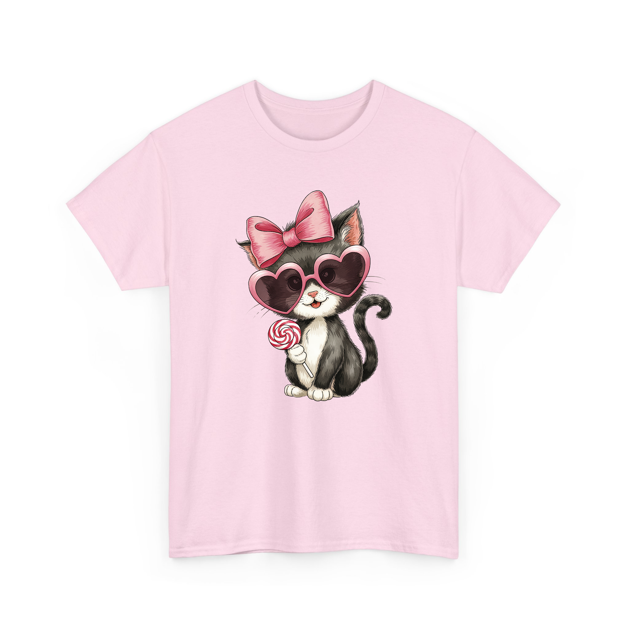 Valentine Black Cat With Pink Coquette and Lollipop T-shirt
