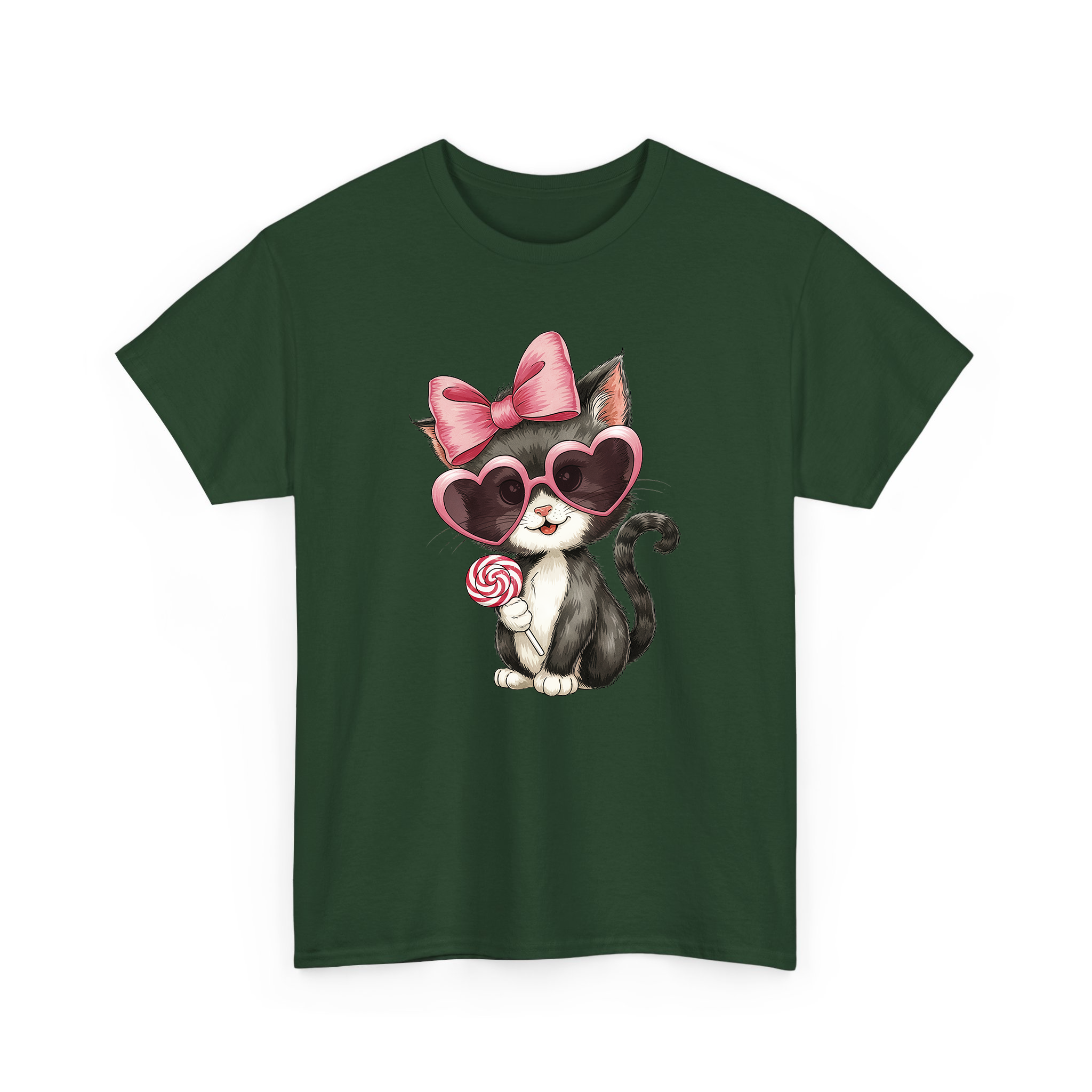 Valentine Black Cat With Pink Coquette and Lollipop T-shirt