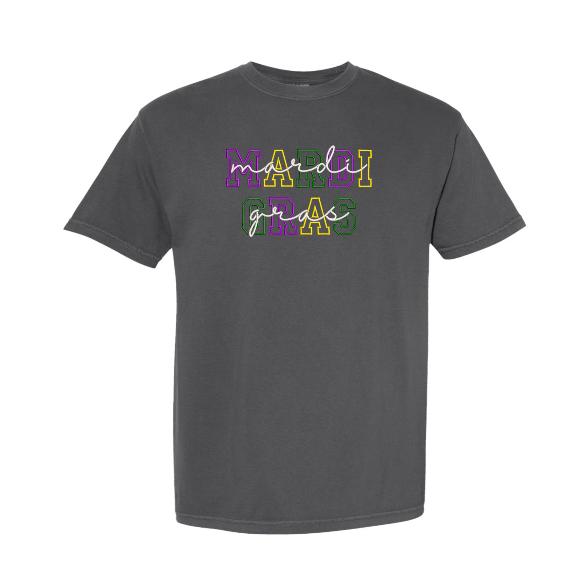 Mardi Gras Fat Tuesday Embroidered Comfort Color T-shirt