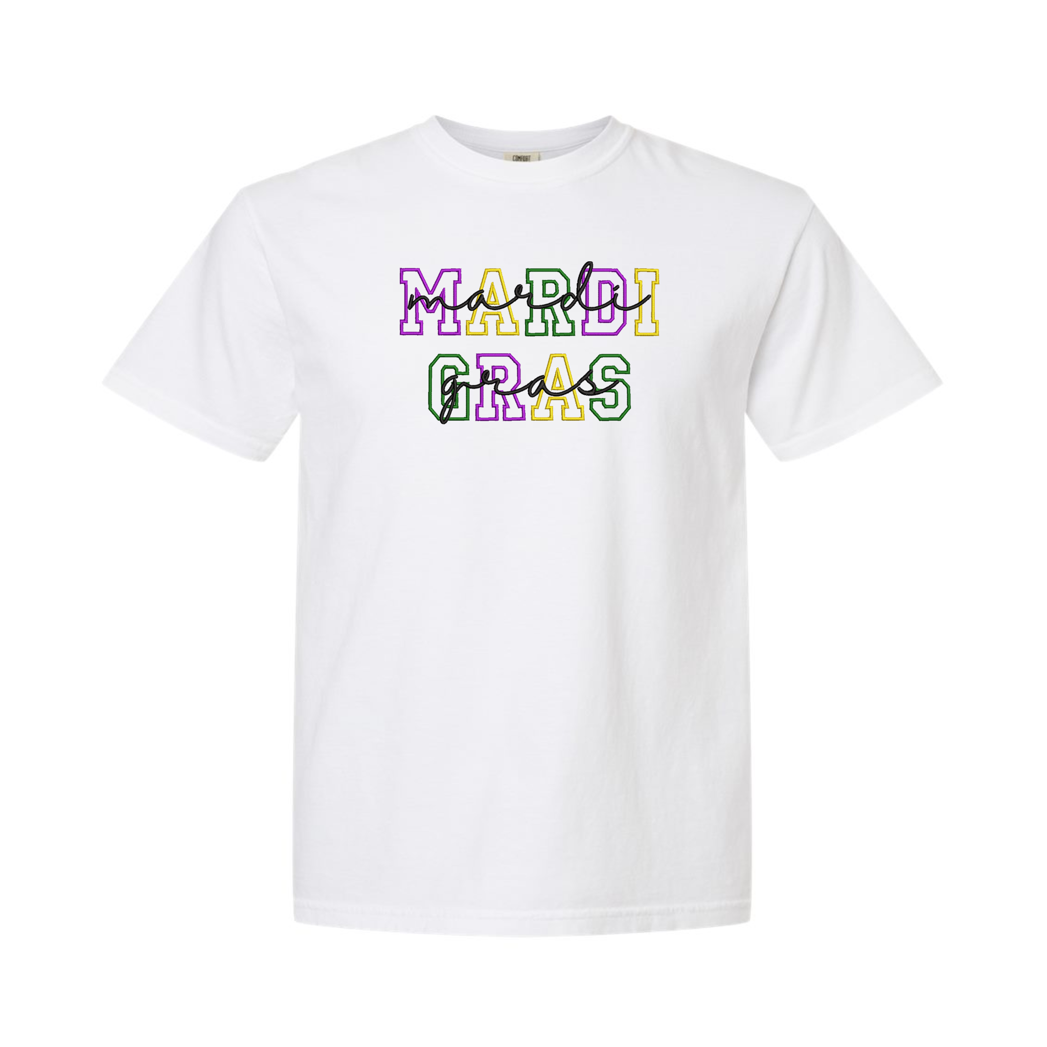 Mardi Gras Fat Tuesday Embroidered Comfort Color T-shirt