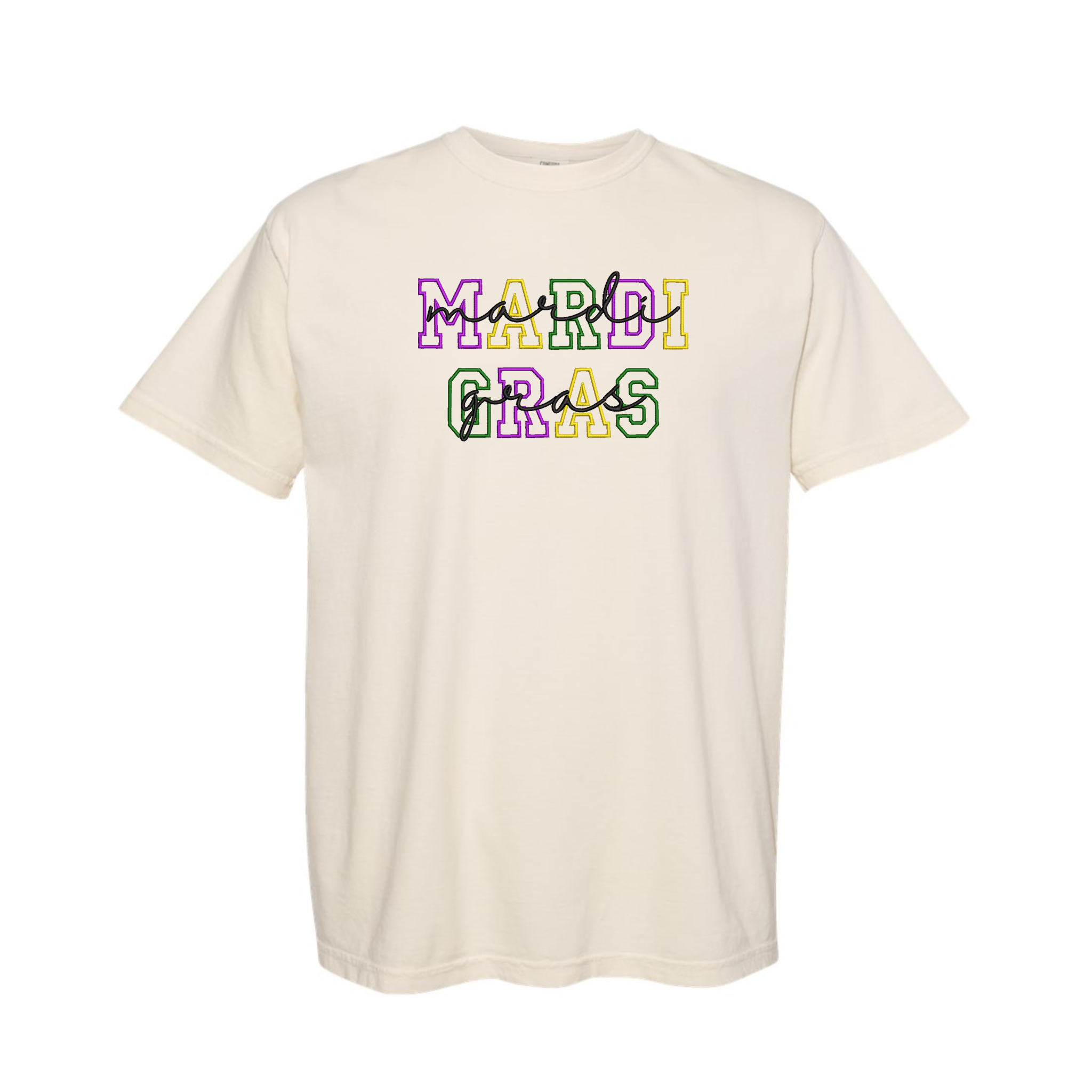 Mardi Gras Fat Tuesday Embroidered Comfort Color T-shirt