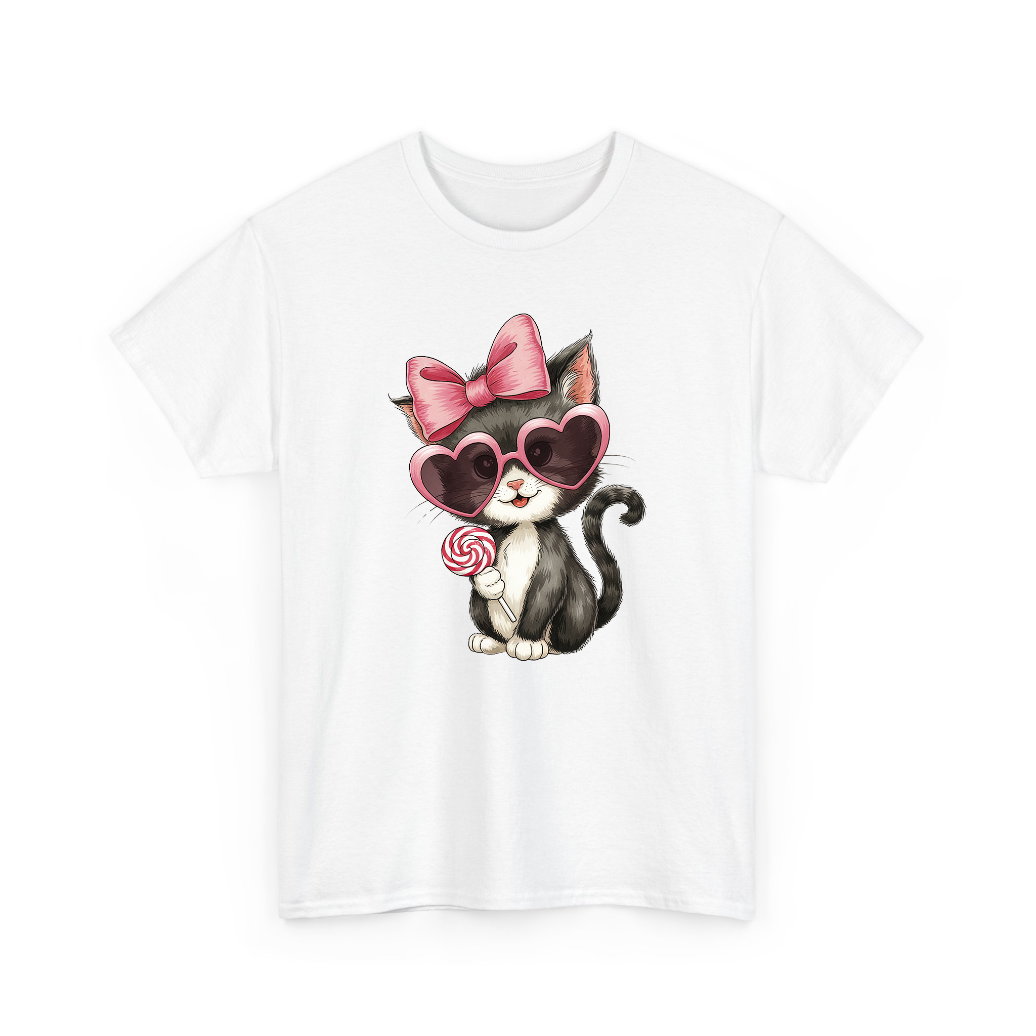 Valentine Black Cat With Pink Coquette and Lollipop T-shirt