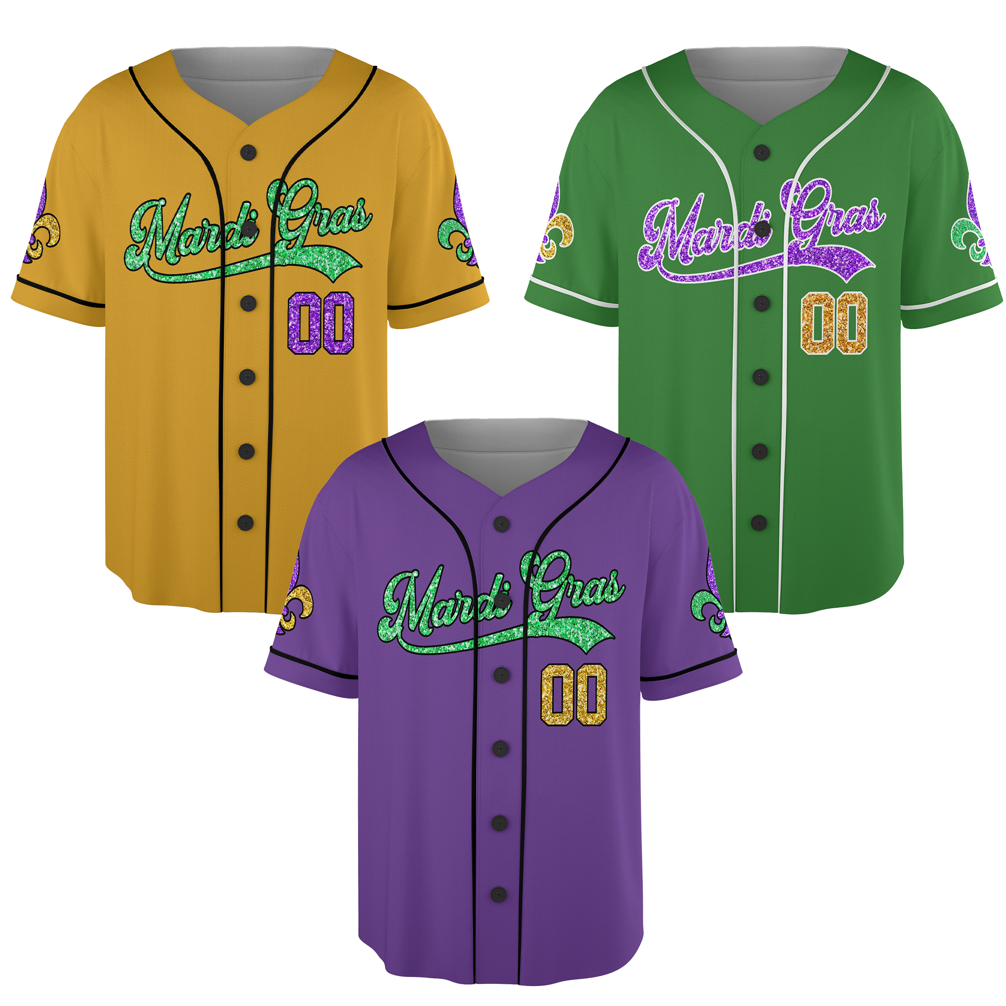Personalized Mardi Gras Custom Name and Number Baseball Jersey