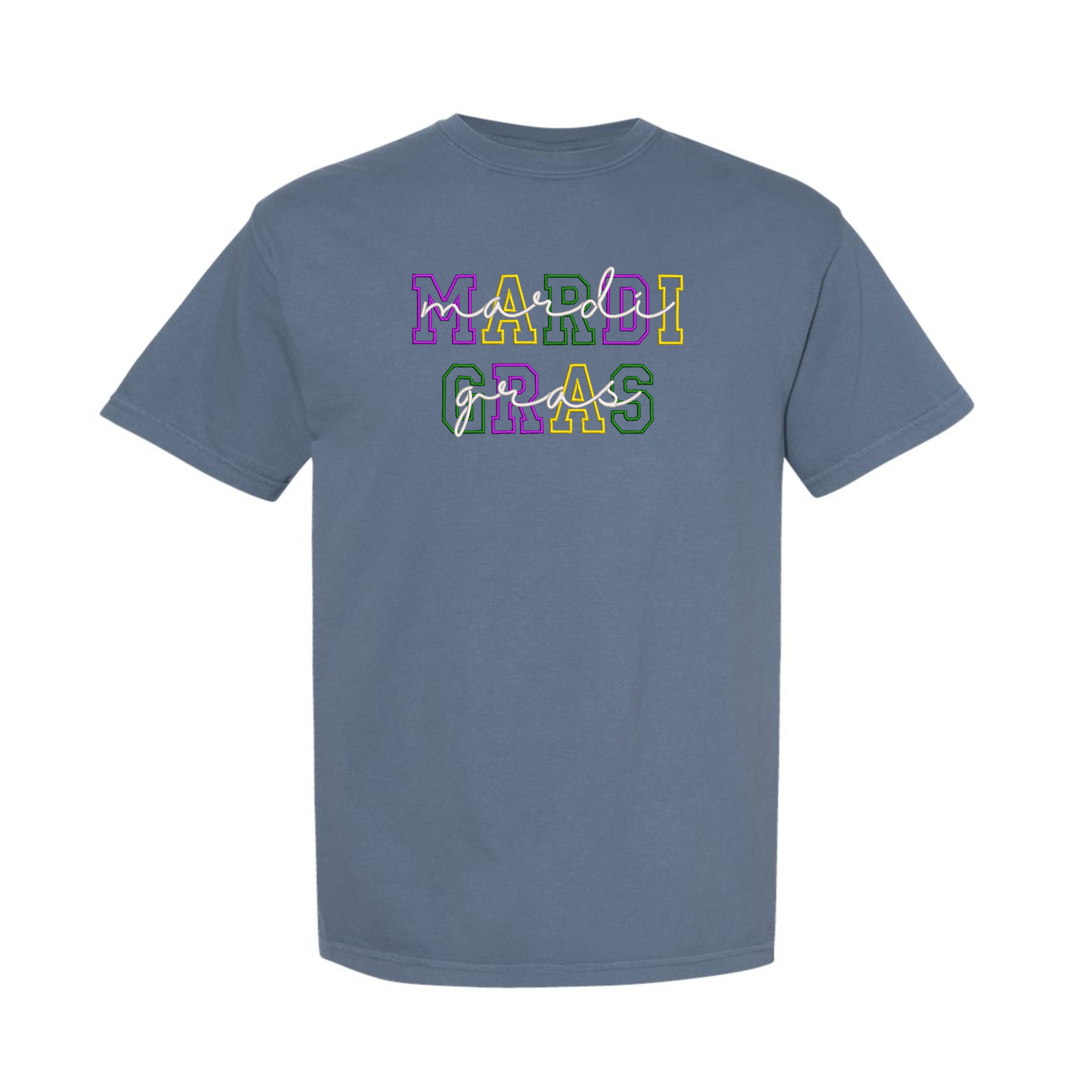 Mardi Gras Fat Tuesday Embroidered Comfort Color T-shirt