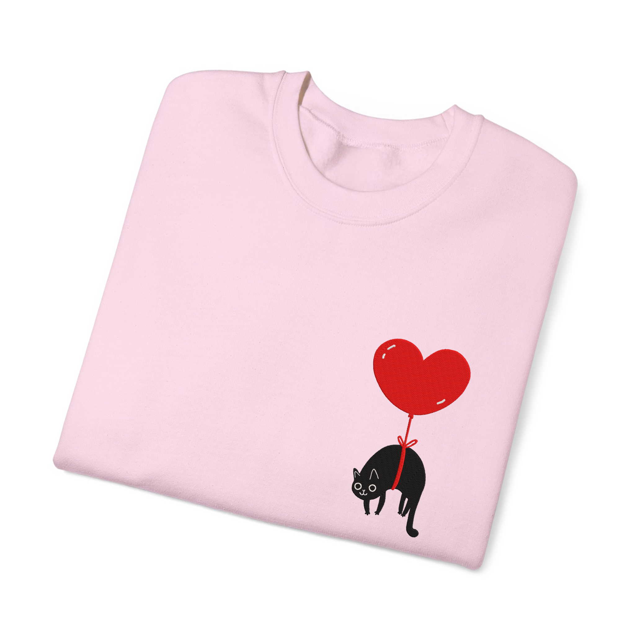 Lovely Black Cat Valentine Embroidered T-shirt, Sweatshirt