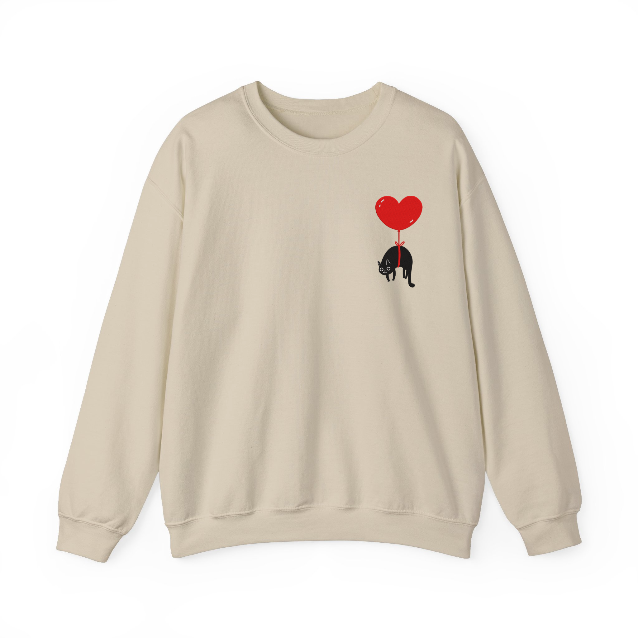 Lovely Black Cat Valentine Embroidered T-shirt, Sweatshirt
