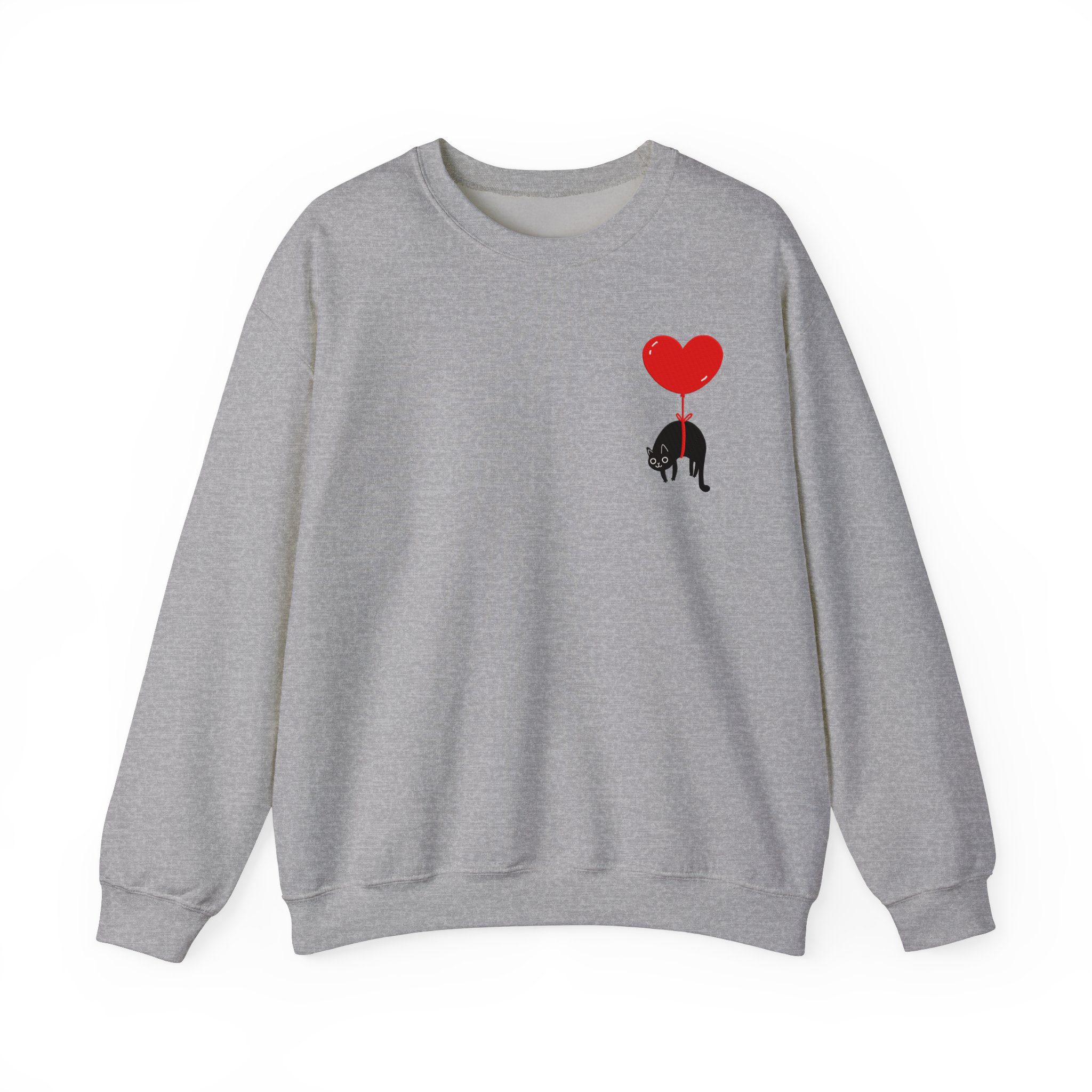 Lovely Black Cat Valentine Embroidered T-shirt, Sweatshirt