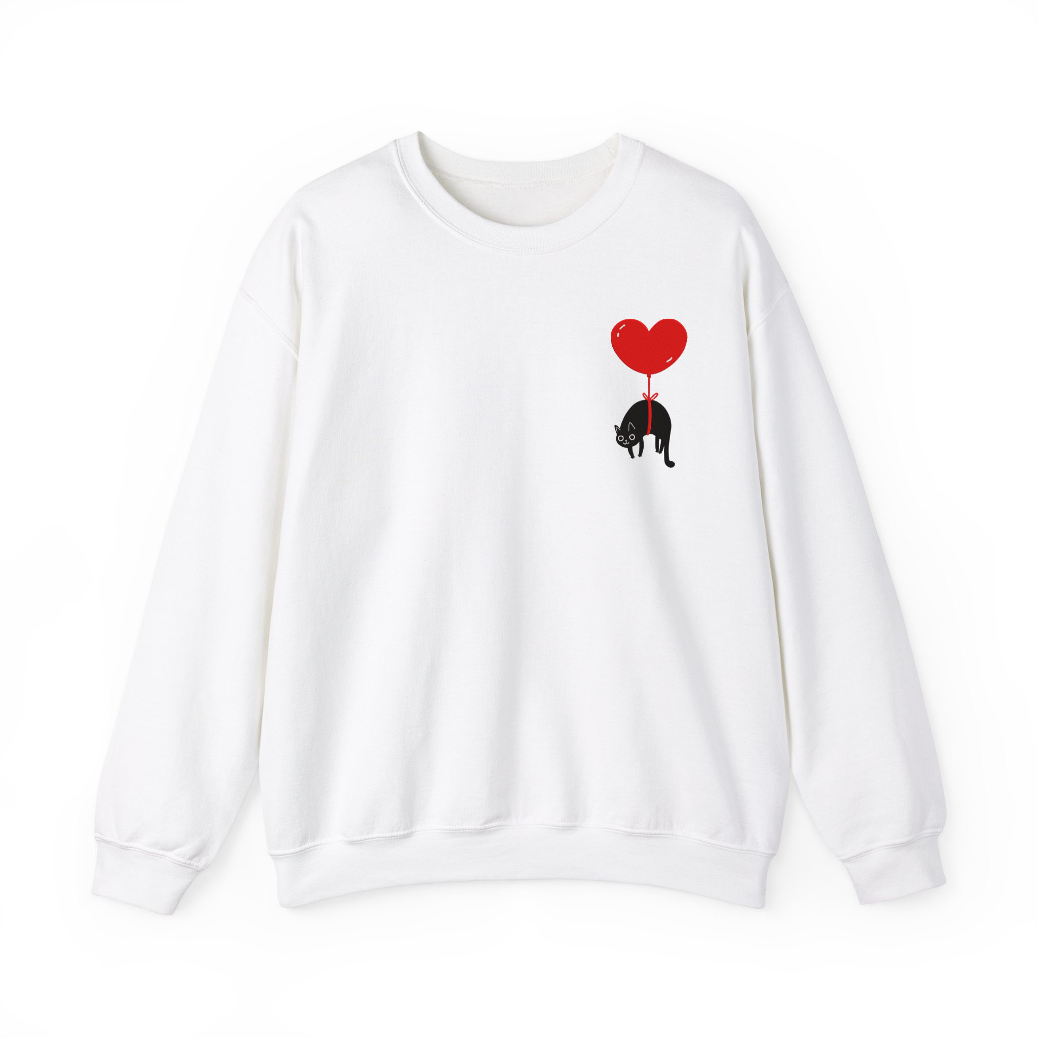 Lovely Black Cat Valentine Embroidered T-shirt, Sweatshirt