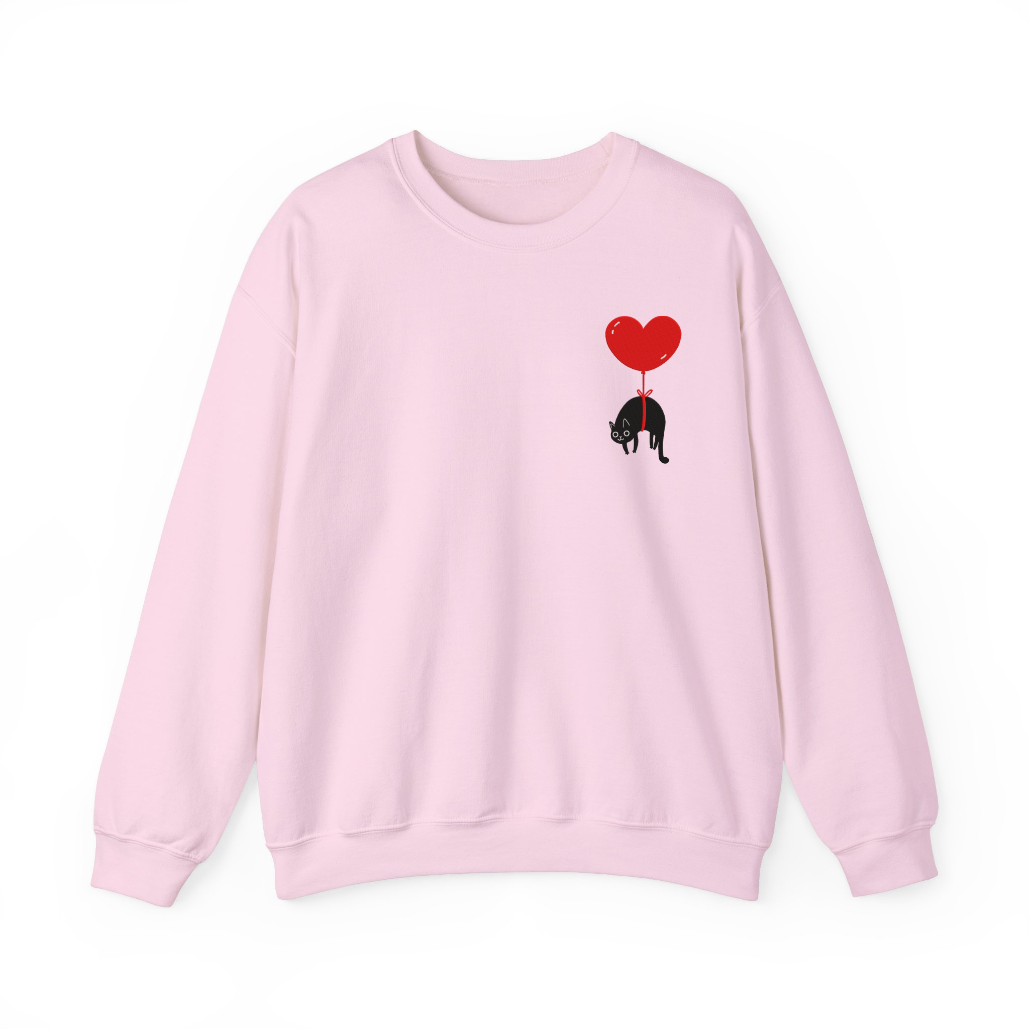Lovely Black Cat Valentine Embroidered T-shirt, Sweatshirt