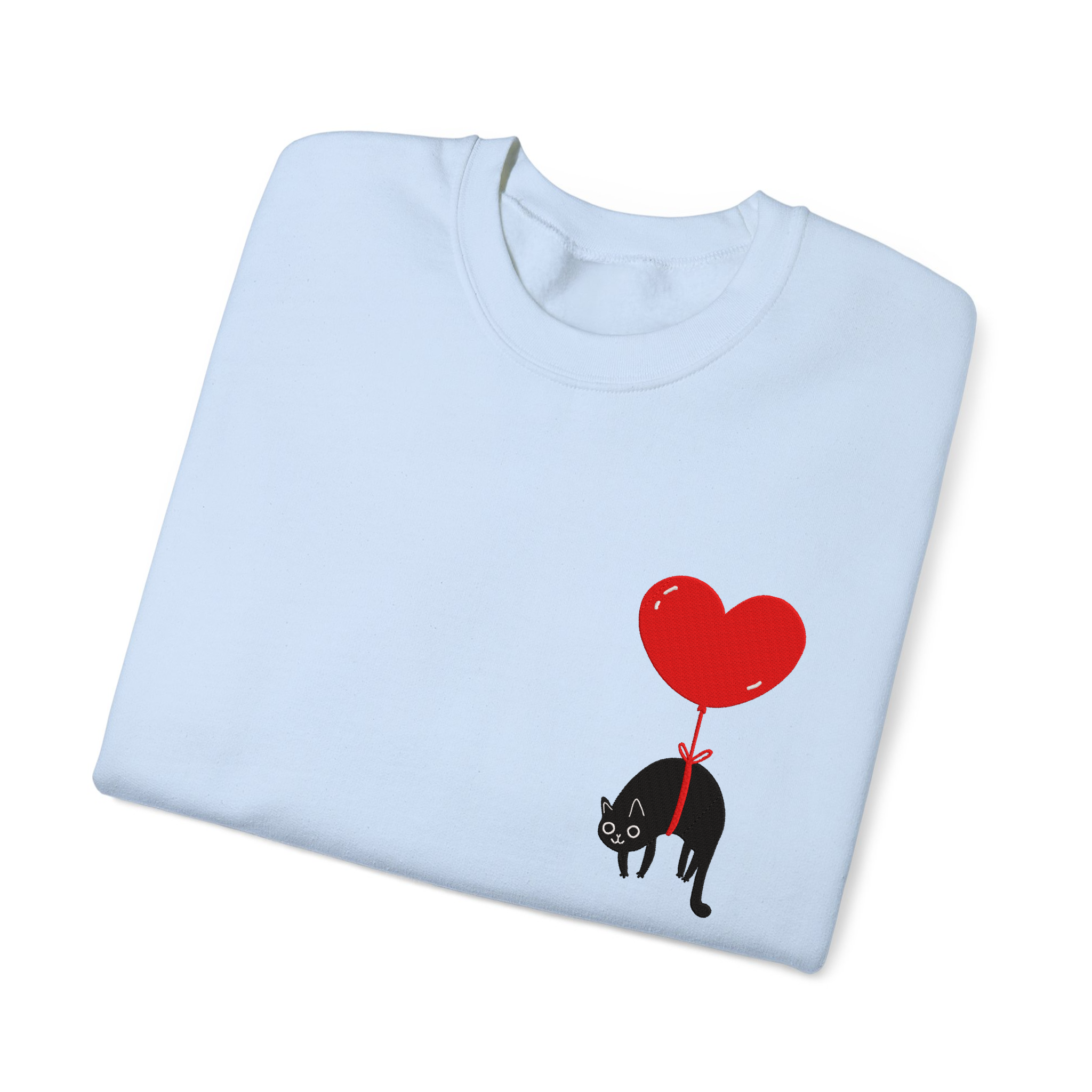 Lovely Black Cat Valentine Embroidered T-shirt, Sweatshirt