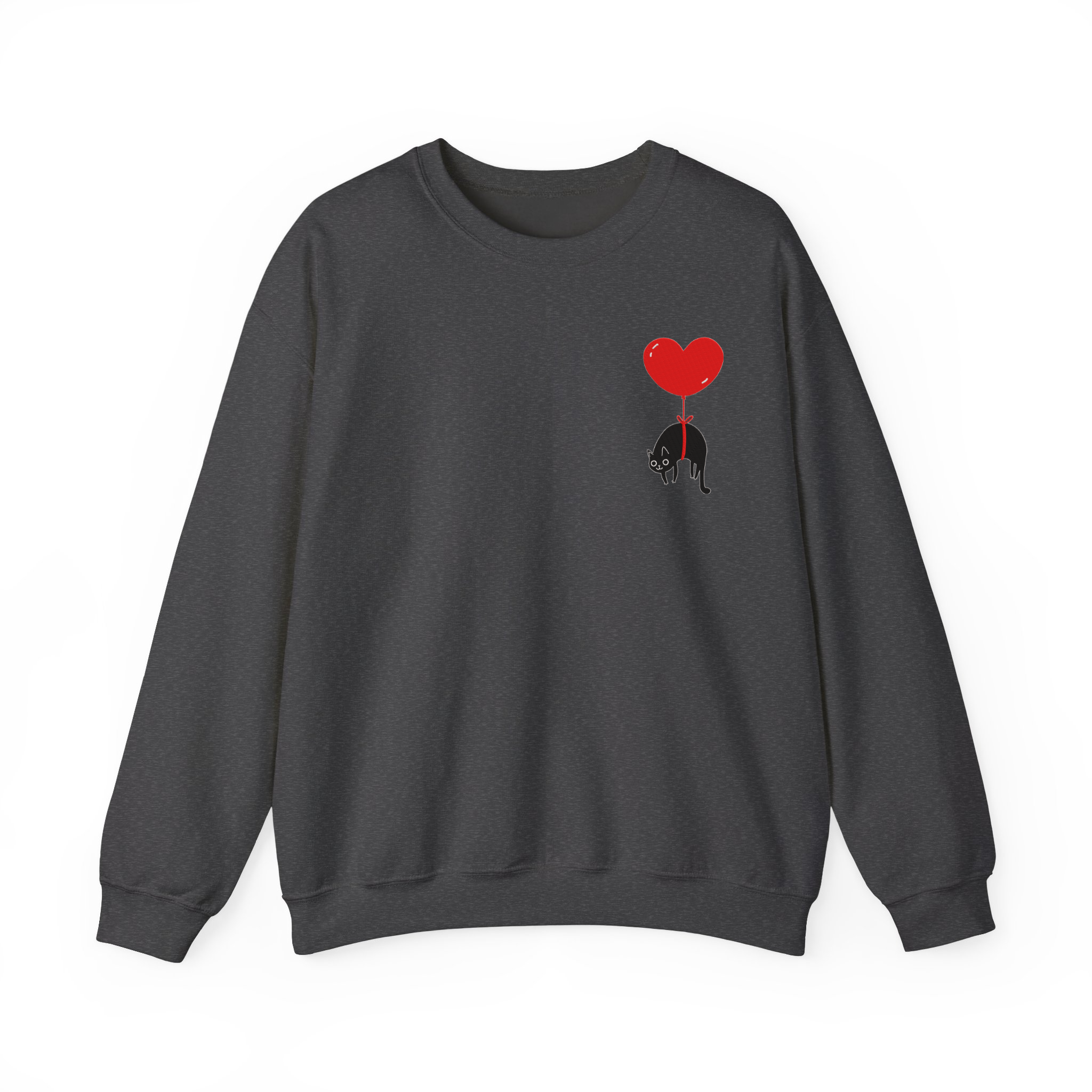 Lovely Black Cat Valentine Embroidered T-shirt, Sweatshirt