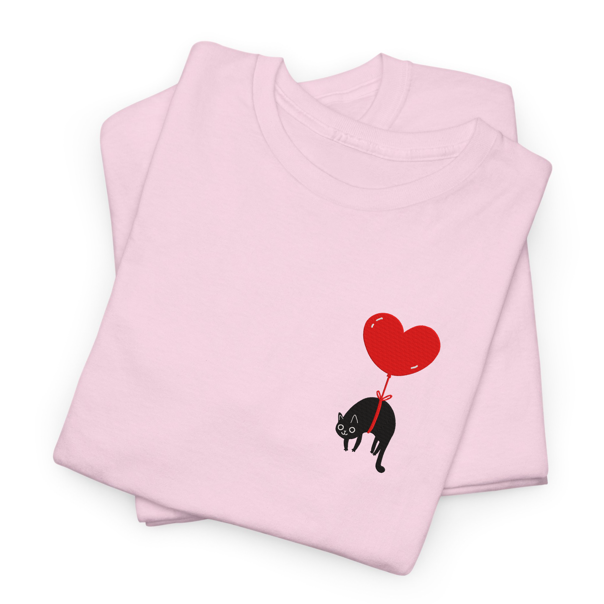 Lovely Black Cat Valentine Embroidered T-shirt, Sweatshirt