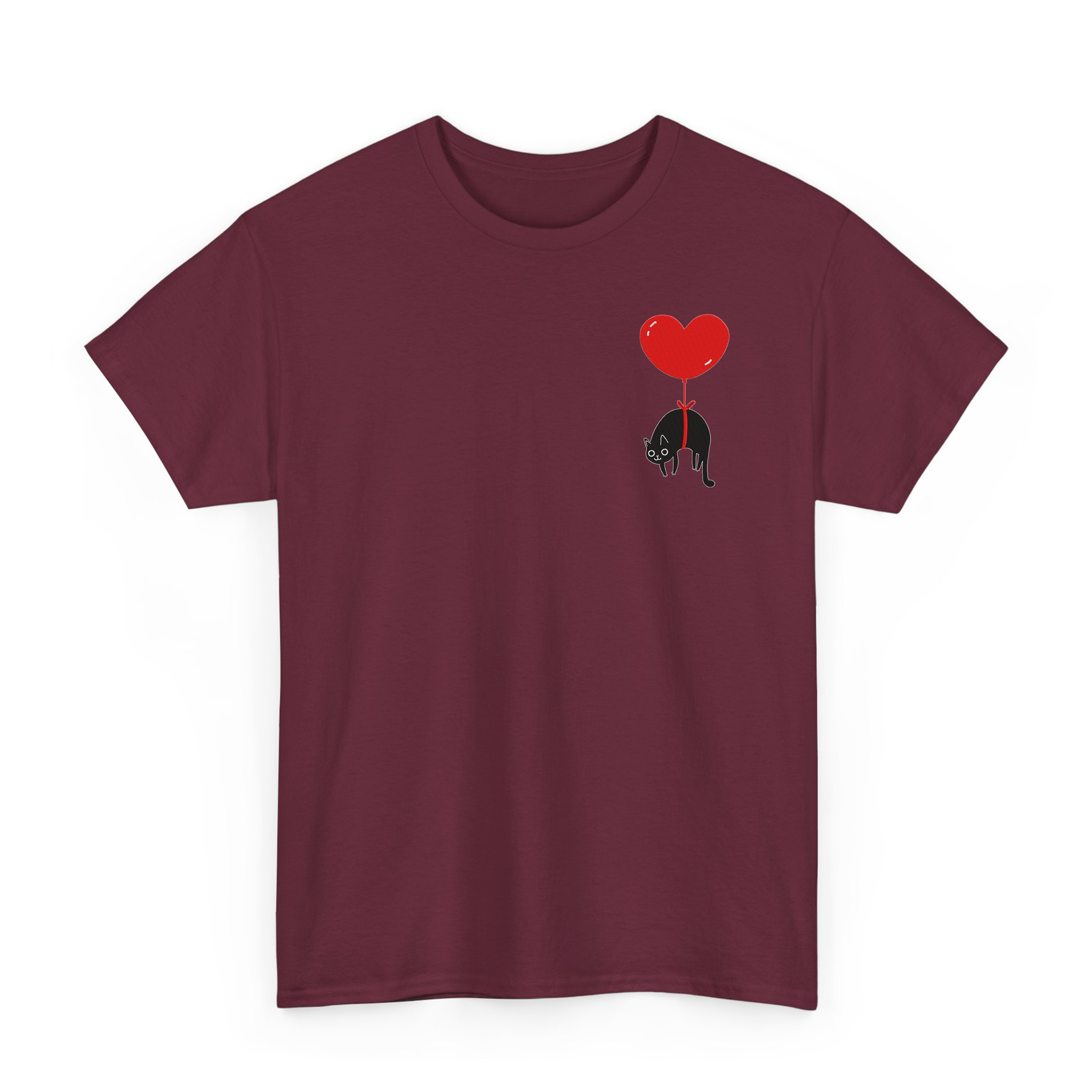 Lovely Black Cat Valentine Embroidered T-shirt, Sweatshirt