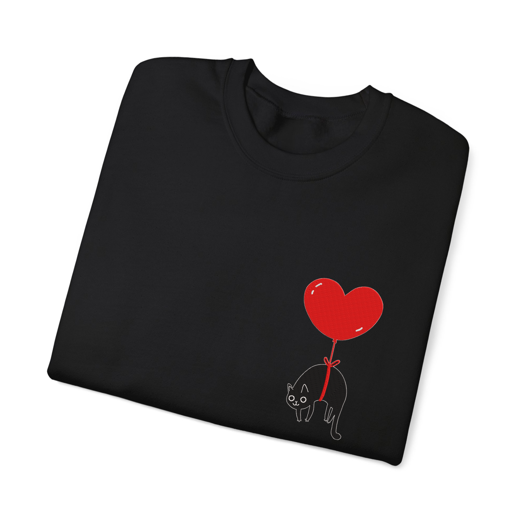 Lovely Black Cat Valentine Embroidered T-shirt, Sweatshirt
