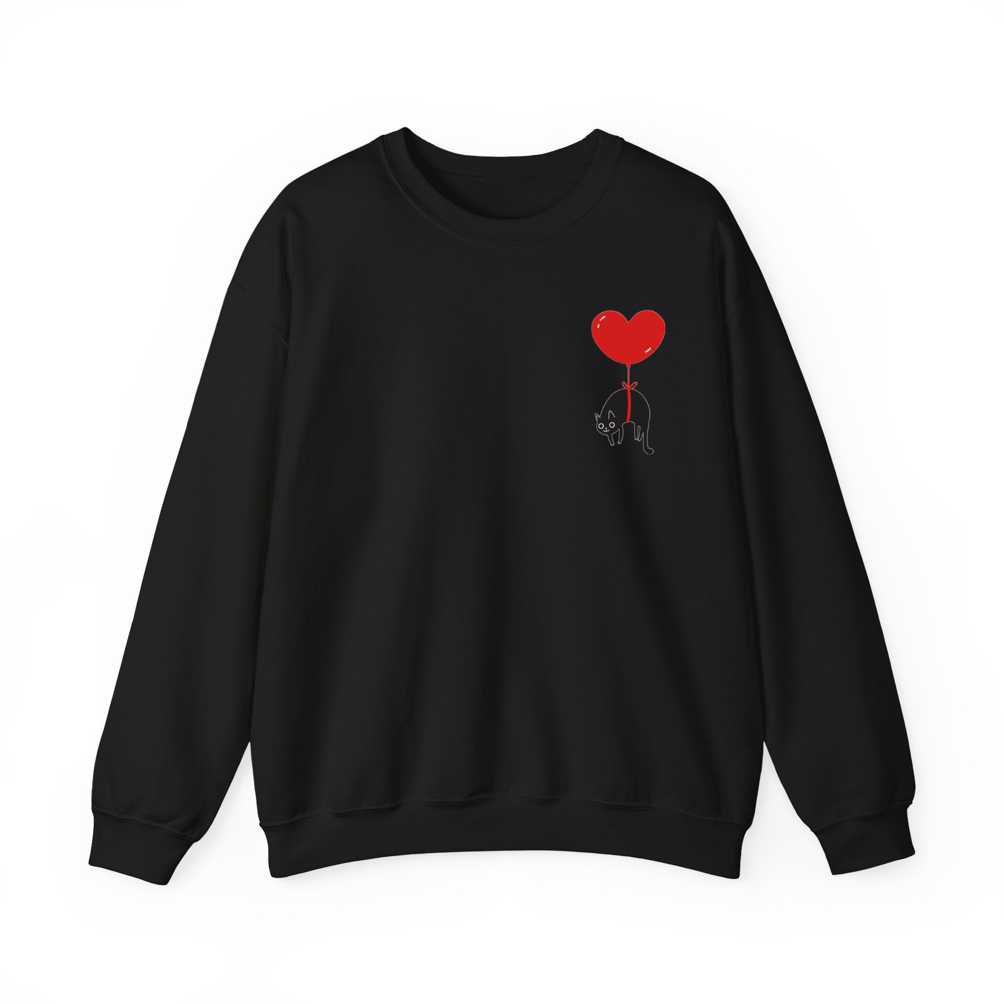 Lovely Black Cat Valentine Embroidered T-shirt, Sweatshirt