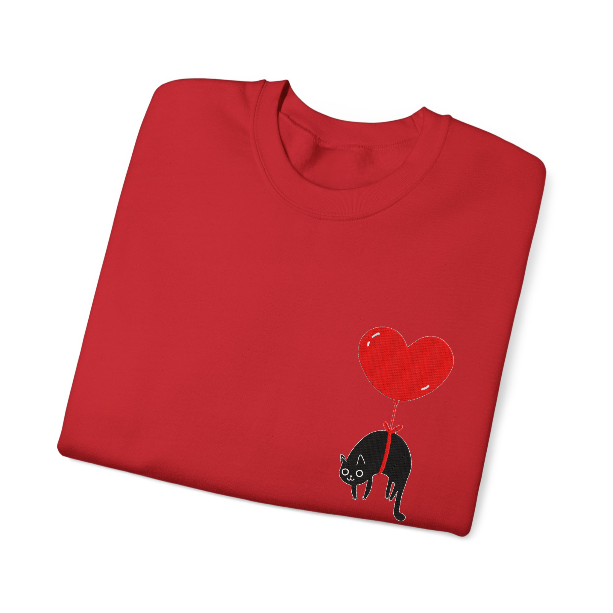 Lovely Black Cat Valentine Embroidered T-shirt, Sweatshirt