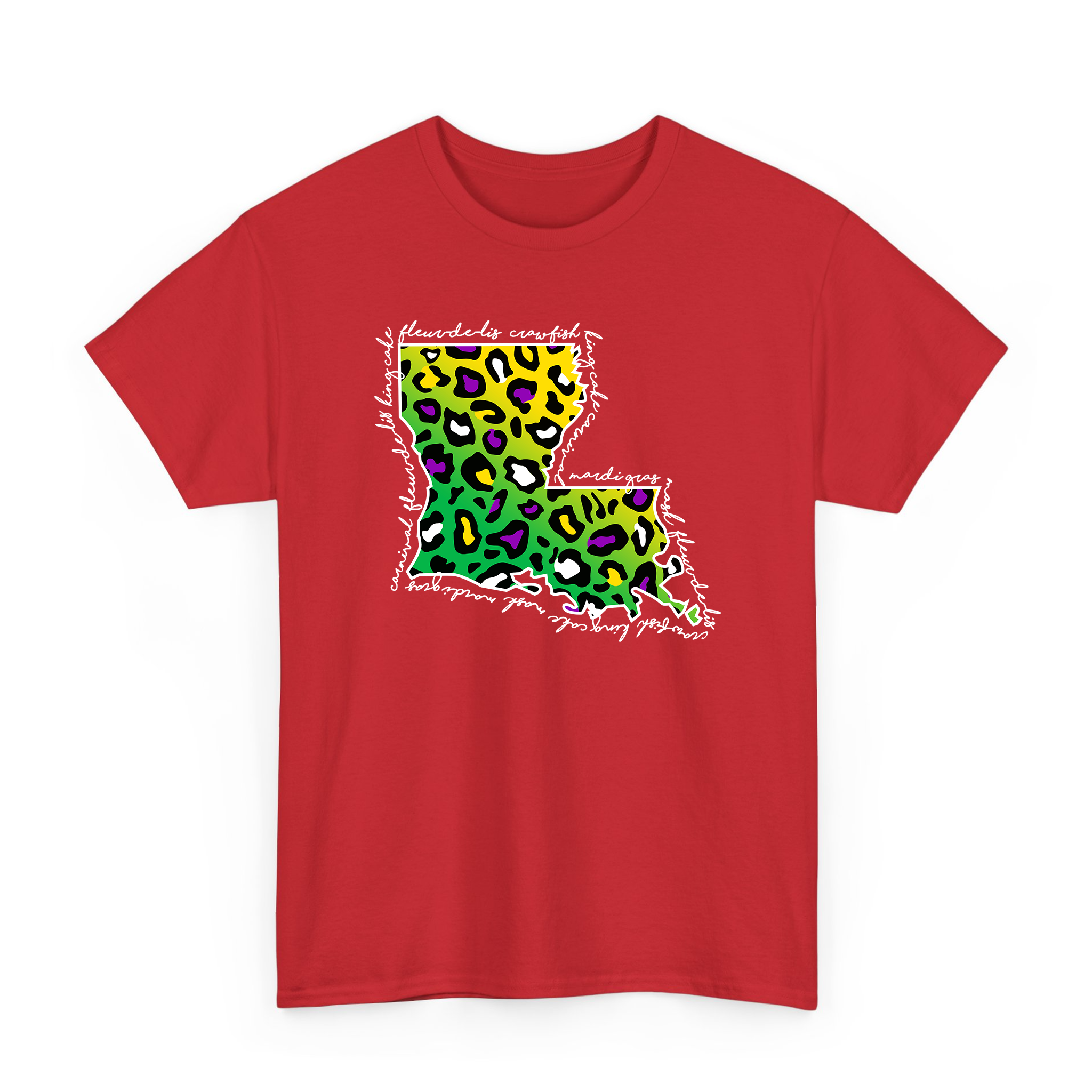 Mardi Gras Leopard Pattern Louisiana Map T-shirt