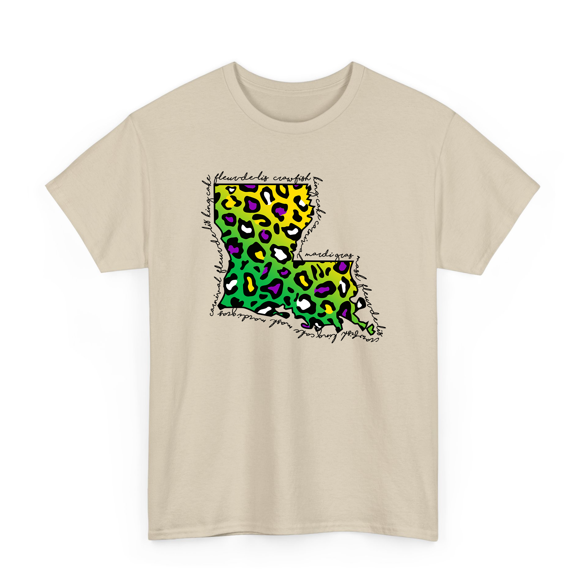 Mardi Gras Leopard Pattern Louisiana Map T-shirt