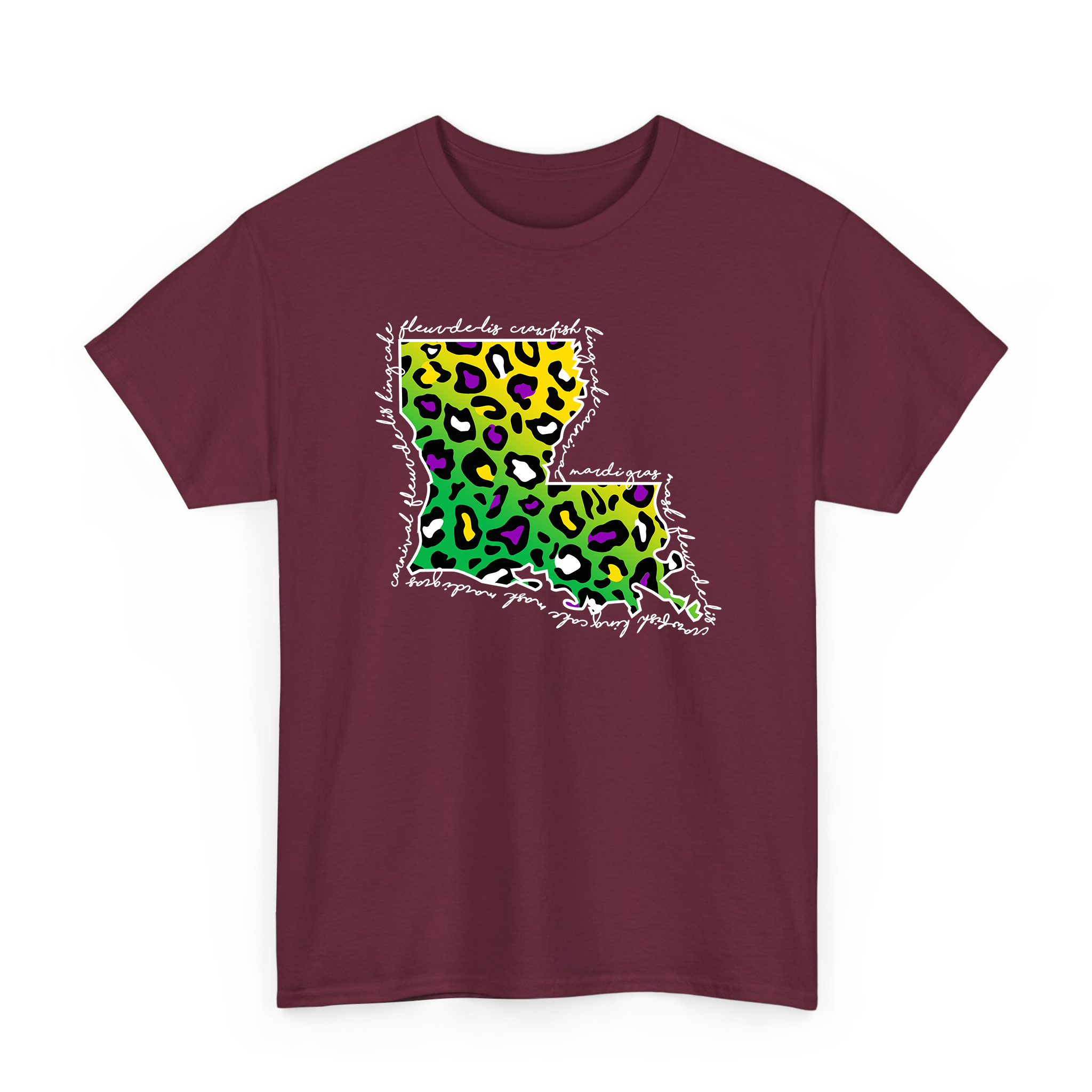 Mardi Gras Leopard Pattern Louisiana Map T-shirt