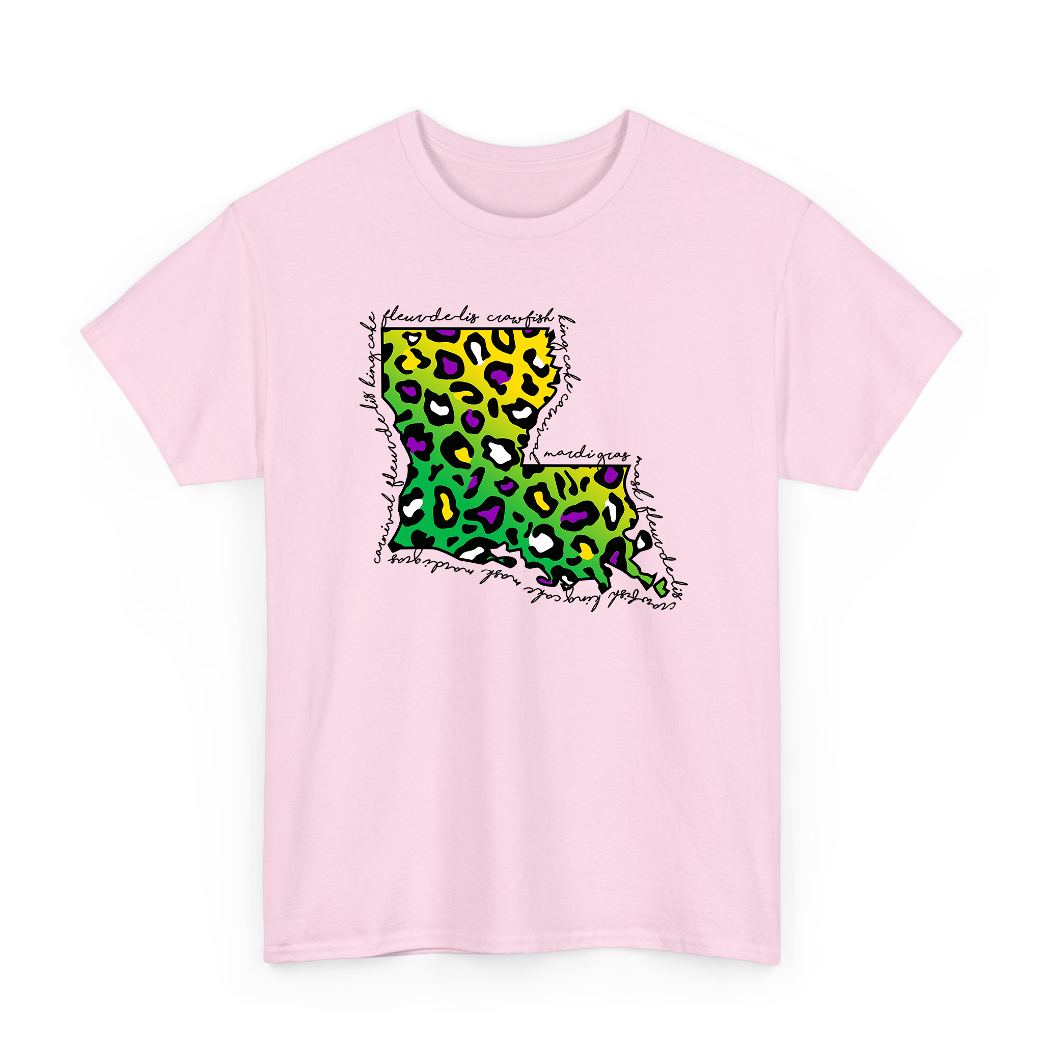Mardi Gras Leopard Pattern Louisiana Map T-shirt