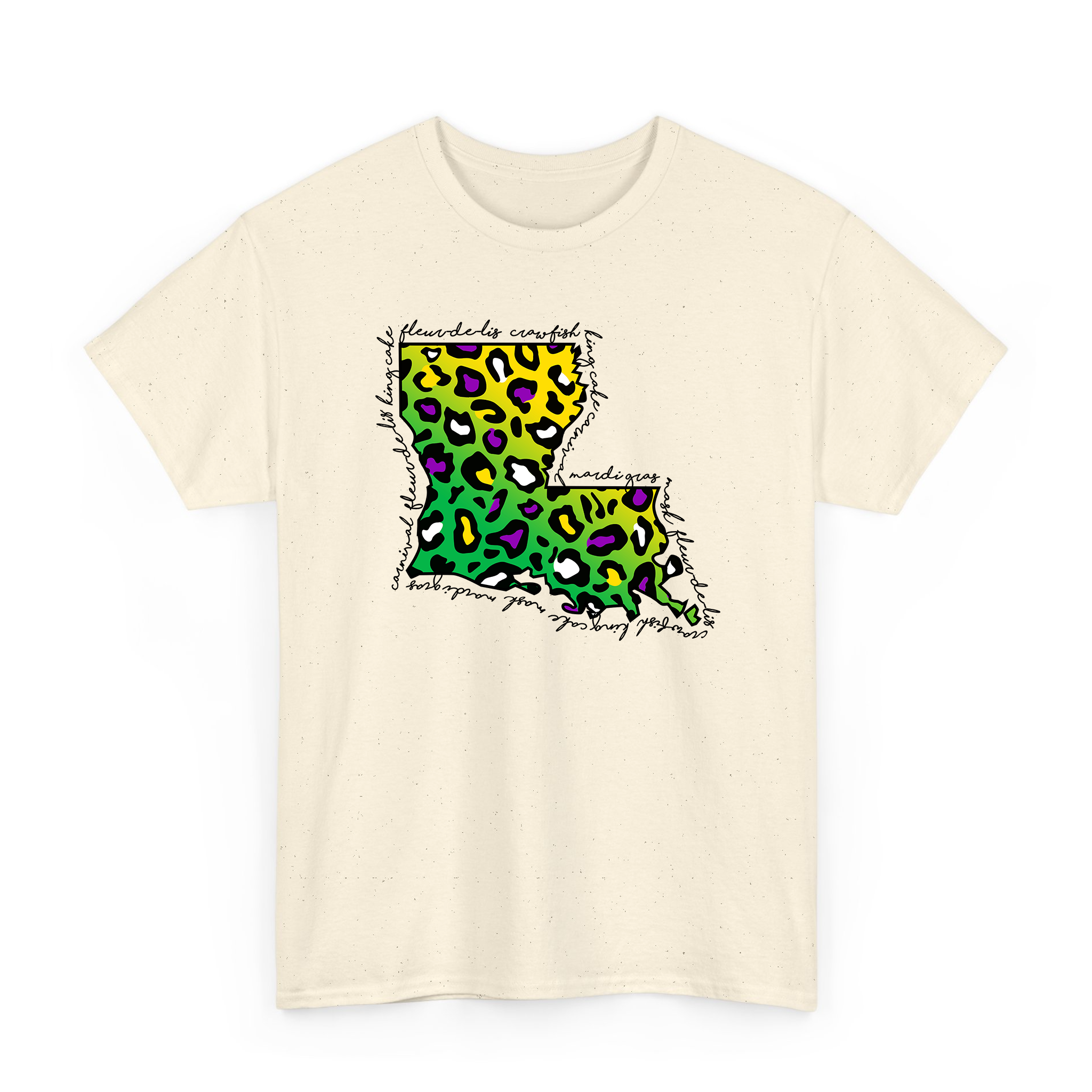 Mardi Gras Leopard Pattern Louisiana Map T-shirt