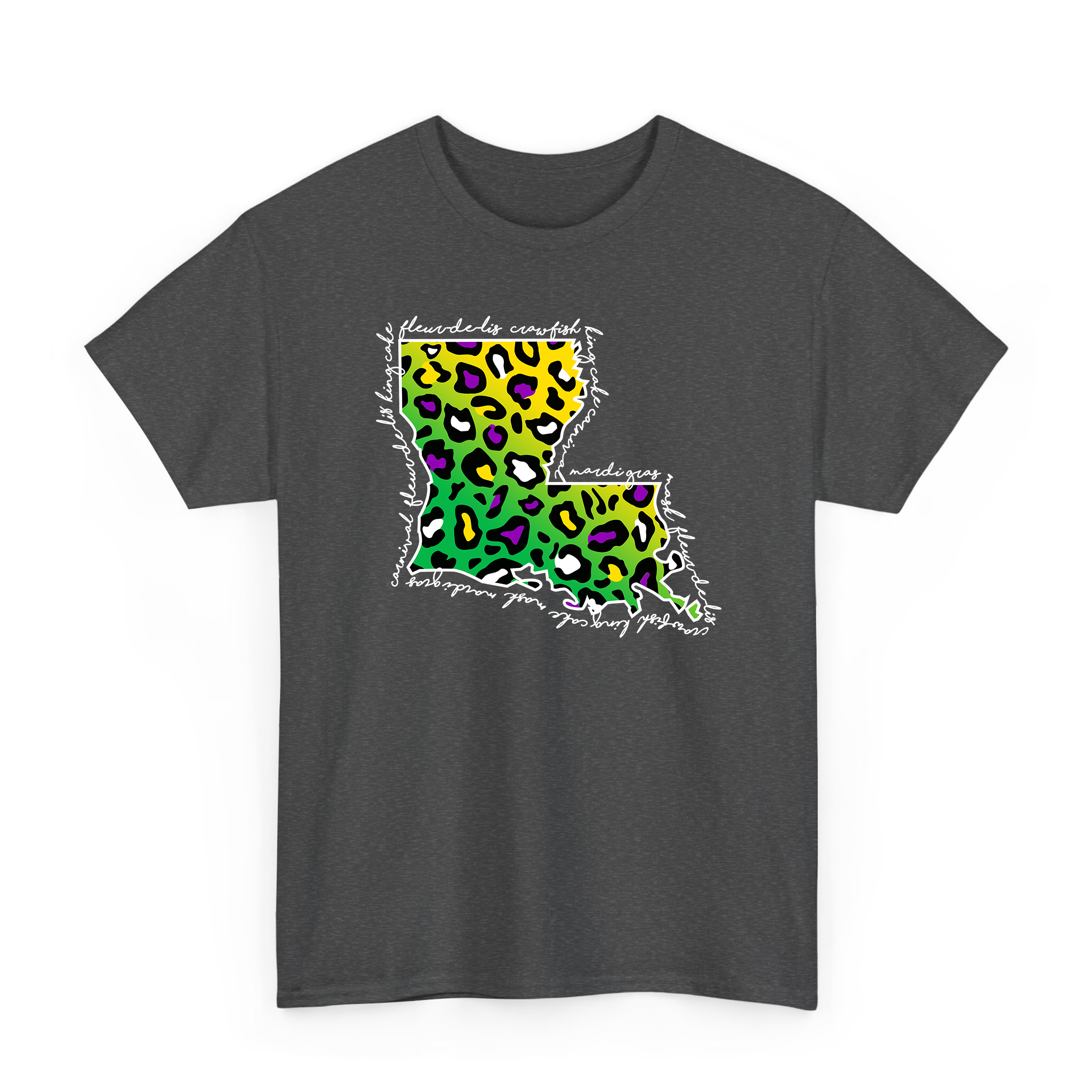 Mardi Gras Leopard Pattern Louisiana Map T-shirt