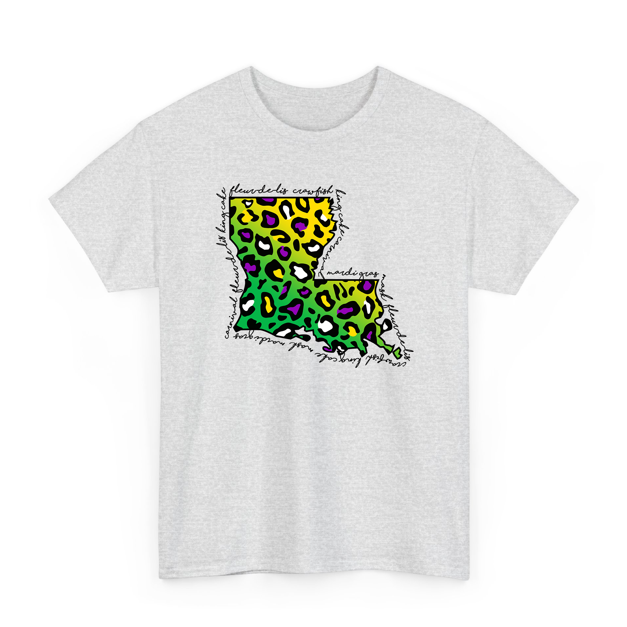 Mardi Gras Leopard Pattern Louisiana Map T-shirt