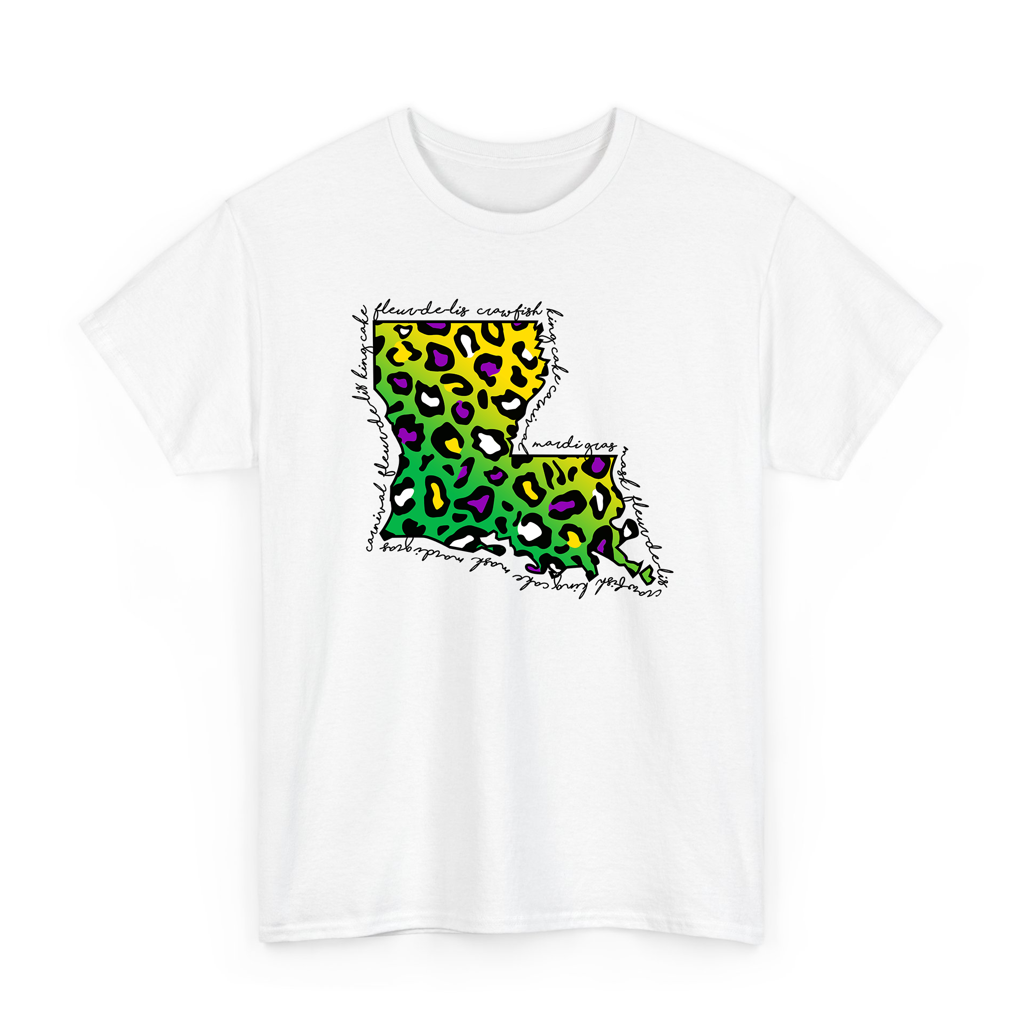 Mardi Gras Leopard Pattern Louisiana Map T-shirt