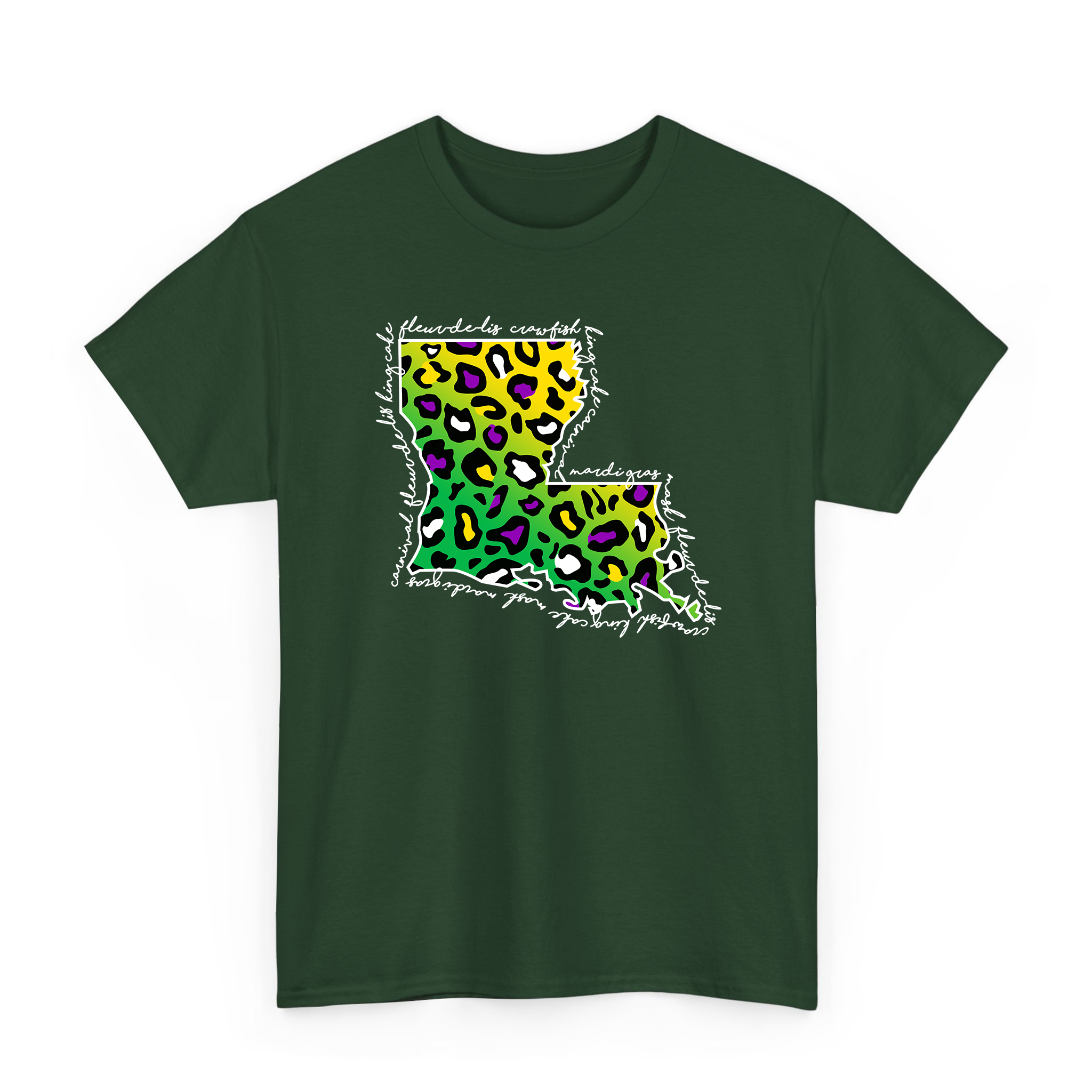 Mardi Gras Leopard Pattern Louisiana Map T-shirt