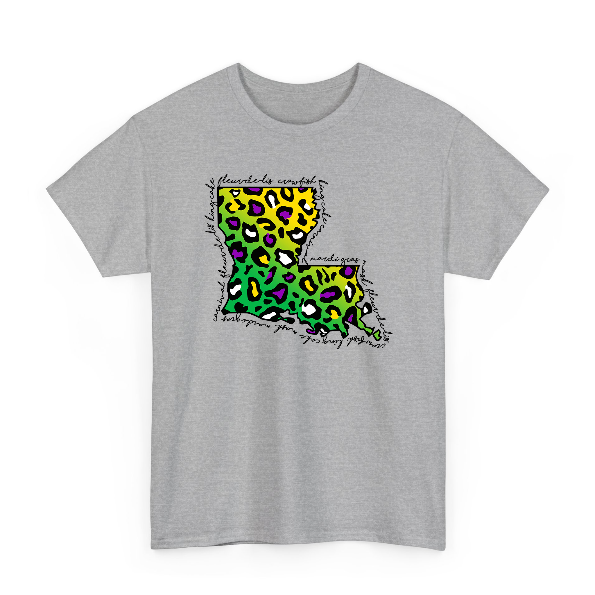 Mardi Gras Leopard Pattern Louisiana Map T-shirt
