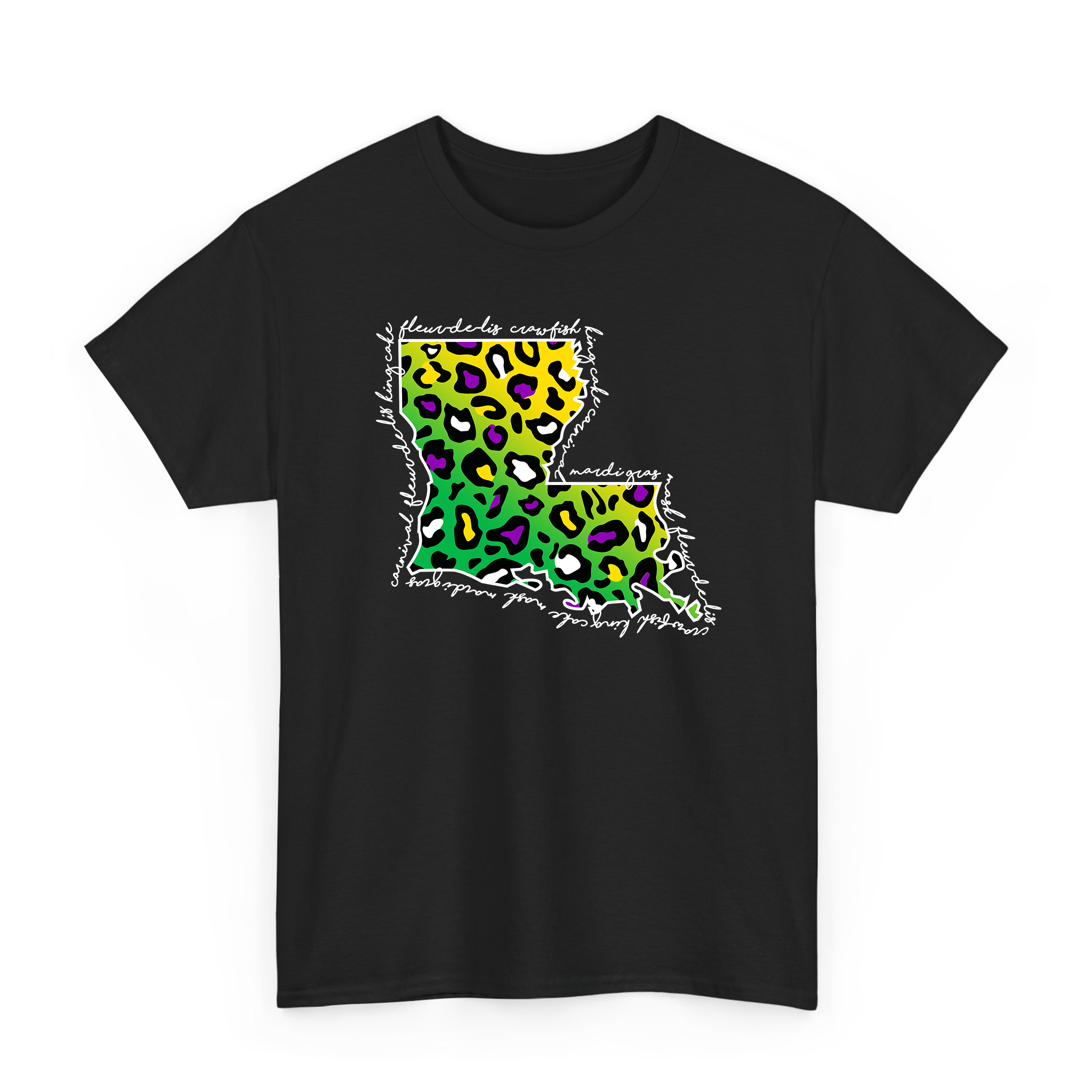 Mardi Gras Leopard Pattern Louisiana Map T-shirt