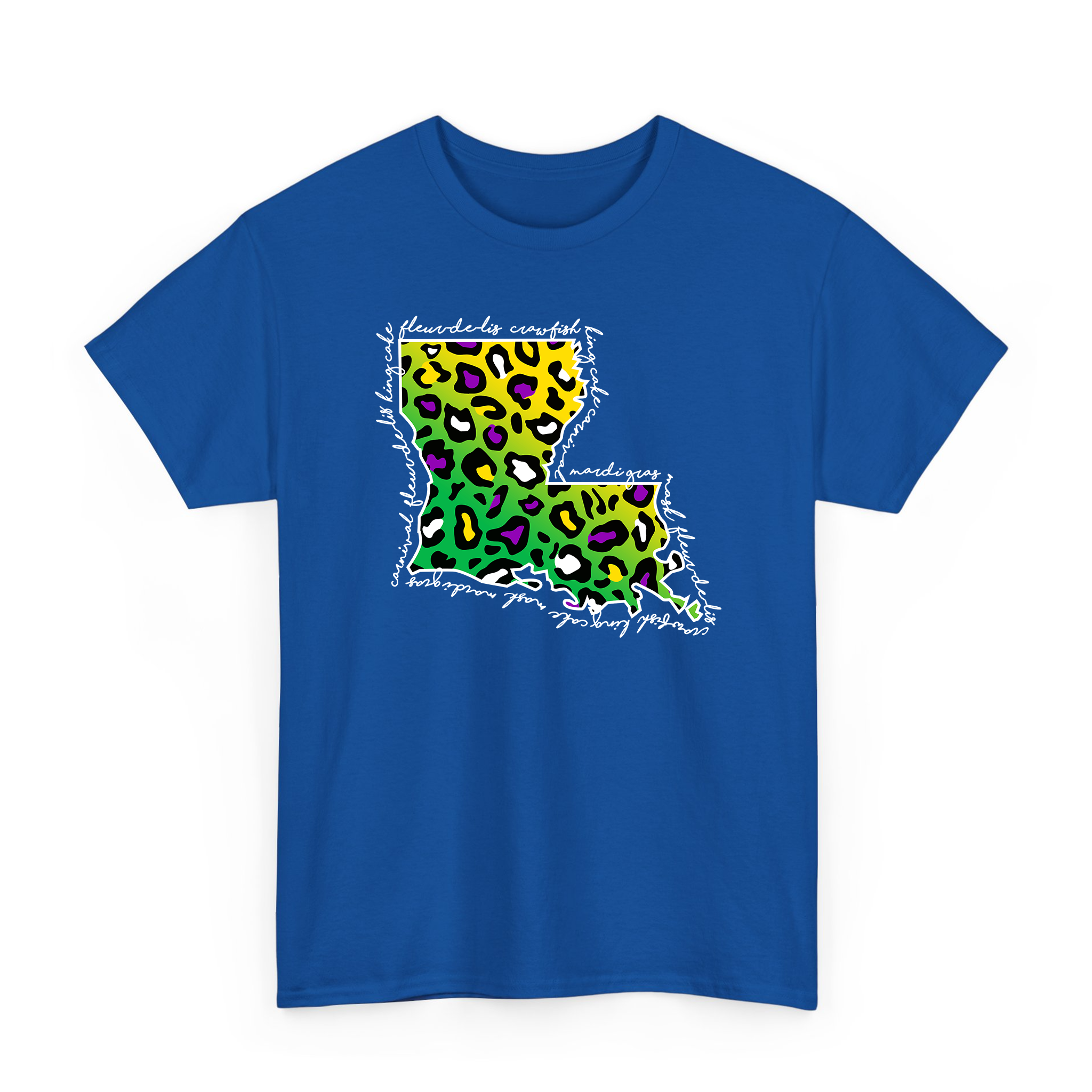 Mardi Gras Leopard Pattern Louisiana Map T-shirt
