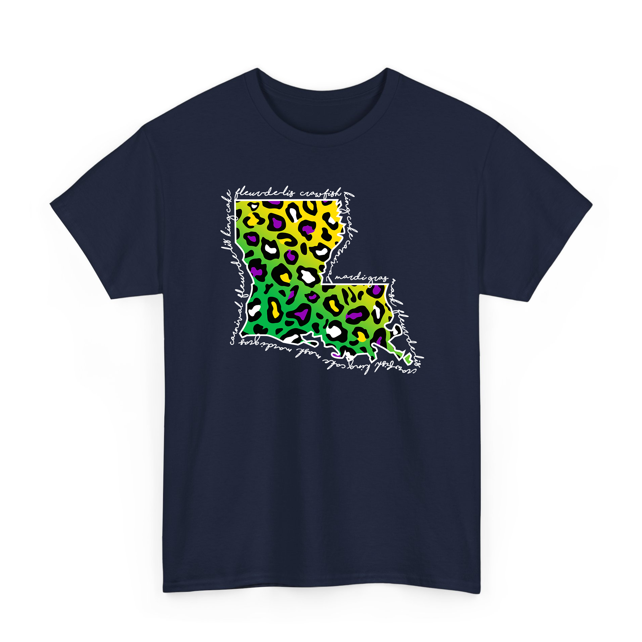 Mardi Gras Leopard Pattern Louisiana Map T-shirt