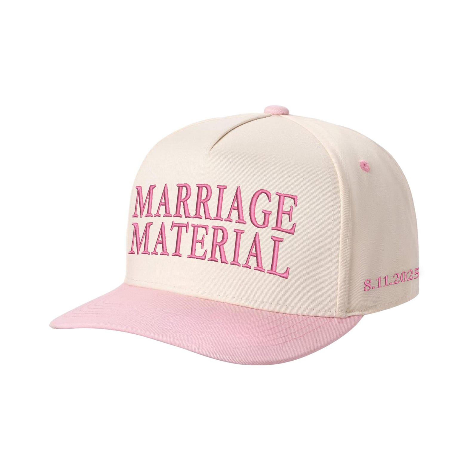 Embroidered Marriage Material Custom Date Two Tone Hat, Wedding Gift
