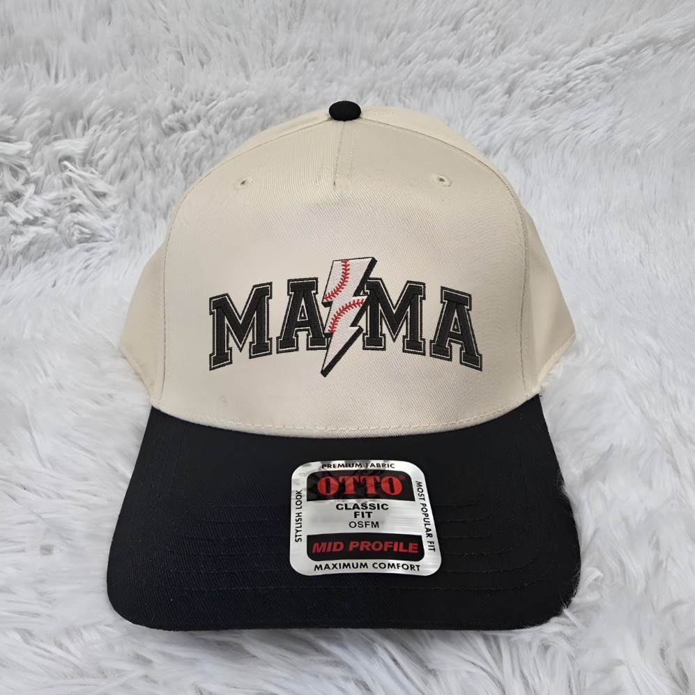 Embroidered Baseball Mama Lightning Bolt Retro Two-Tone Hat